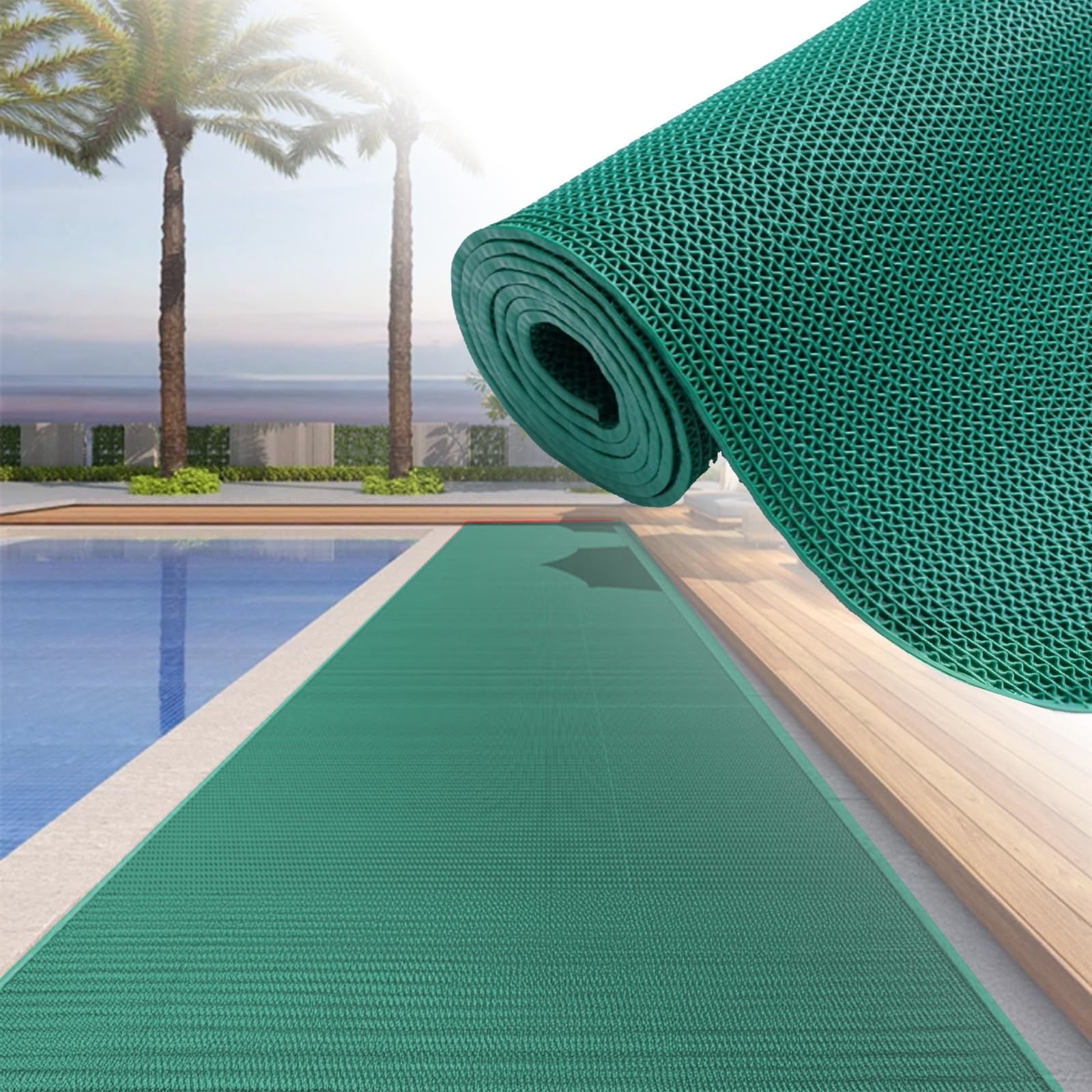 CTREVL PVC Rubber Floor Mats, Swimming Pool Bathroom Anti-Fatigue Rubber Matts, Drainage Non Slip Flooring Mats for Bathroom Swimming Pool Kitchen Washroom Restaurant Bar(Green,160x300x0.45cm)