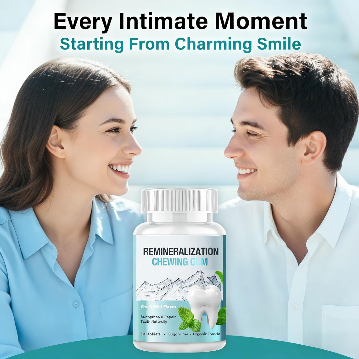 Remineralizing Gum Hydroxyapatite, 120 Count Hydroxyapatite Gum for Teeth, Enamel Repair & Fresh Breath, Sugar Free Enamel Strengthening & Remineralization Tablets