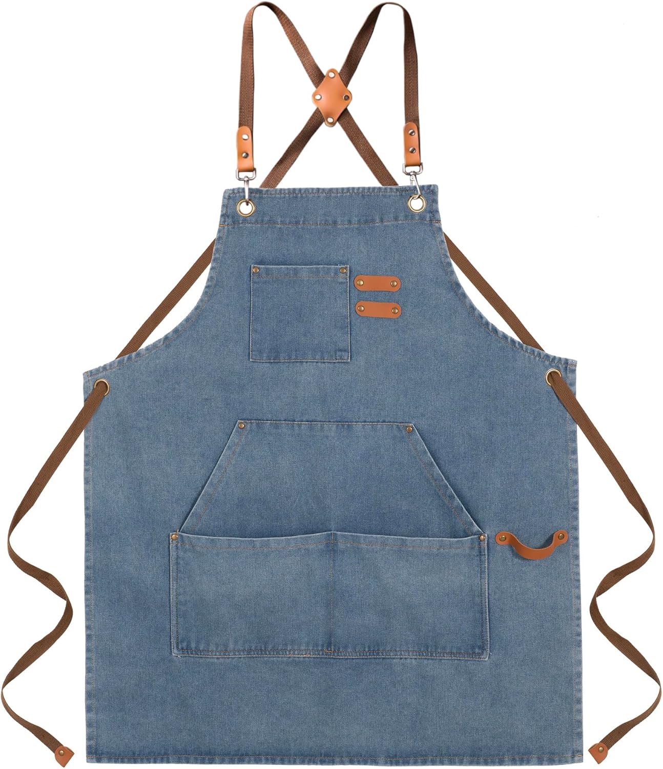 Denim Bbq Apron for Men Women with Pockets Adjustable Cross Back Chef Aprons for Kitchen Cooking Grilling Working - Image 8