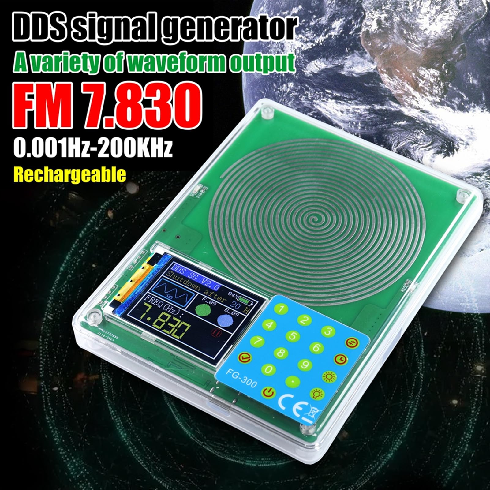 FG-300 DDS Signal Generator 0.001H/z-200KH/z 1.8 inch color screen signal generator Sine wave, square wave, sawtooth wave, etc.(Battery)