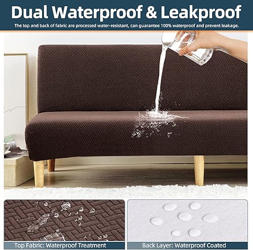 Miniatura 3 de Fundas de futón 100% impermeables, a prueba de fugas, fundas de sofá sin brazos, funda de sofá cama jacquard elástica, funda lavable para futón,