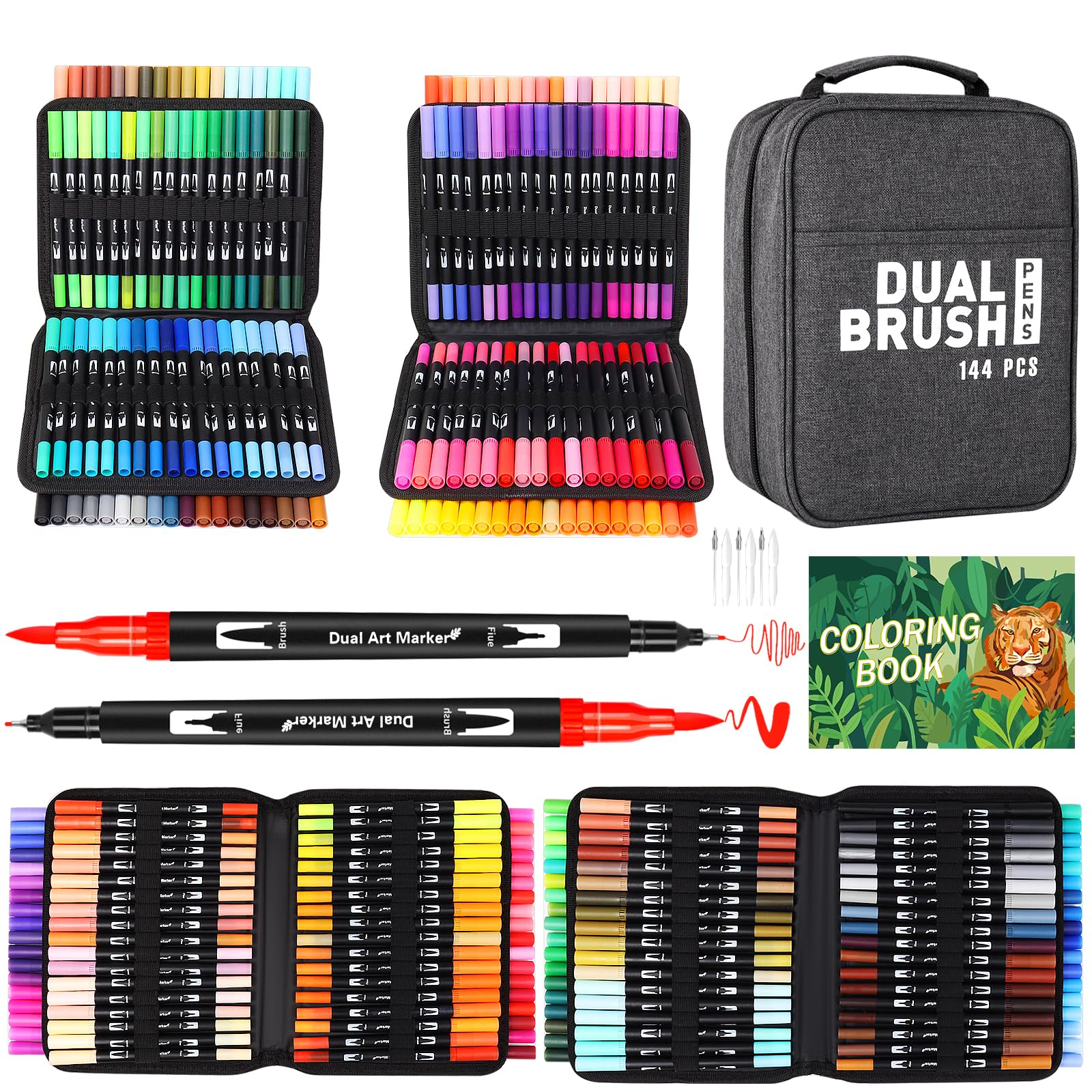 Sanyetral 144 Colouring Pens for Adults Dual Tip Brush Pens