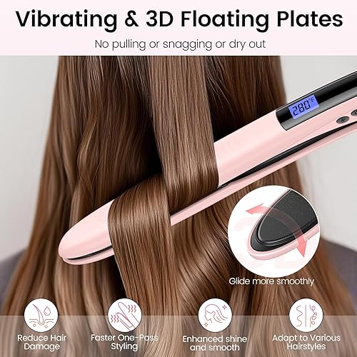Miniatura 8 de Brightup Alisador y rizador de cabello 2 en 1 con placas vibratorias de 1 pulgada, cerámica turmalina para menos encrespamiento y cabello liso