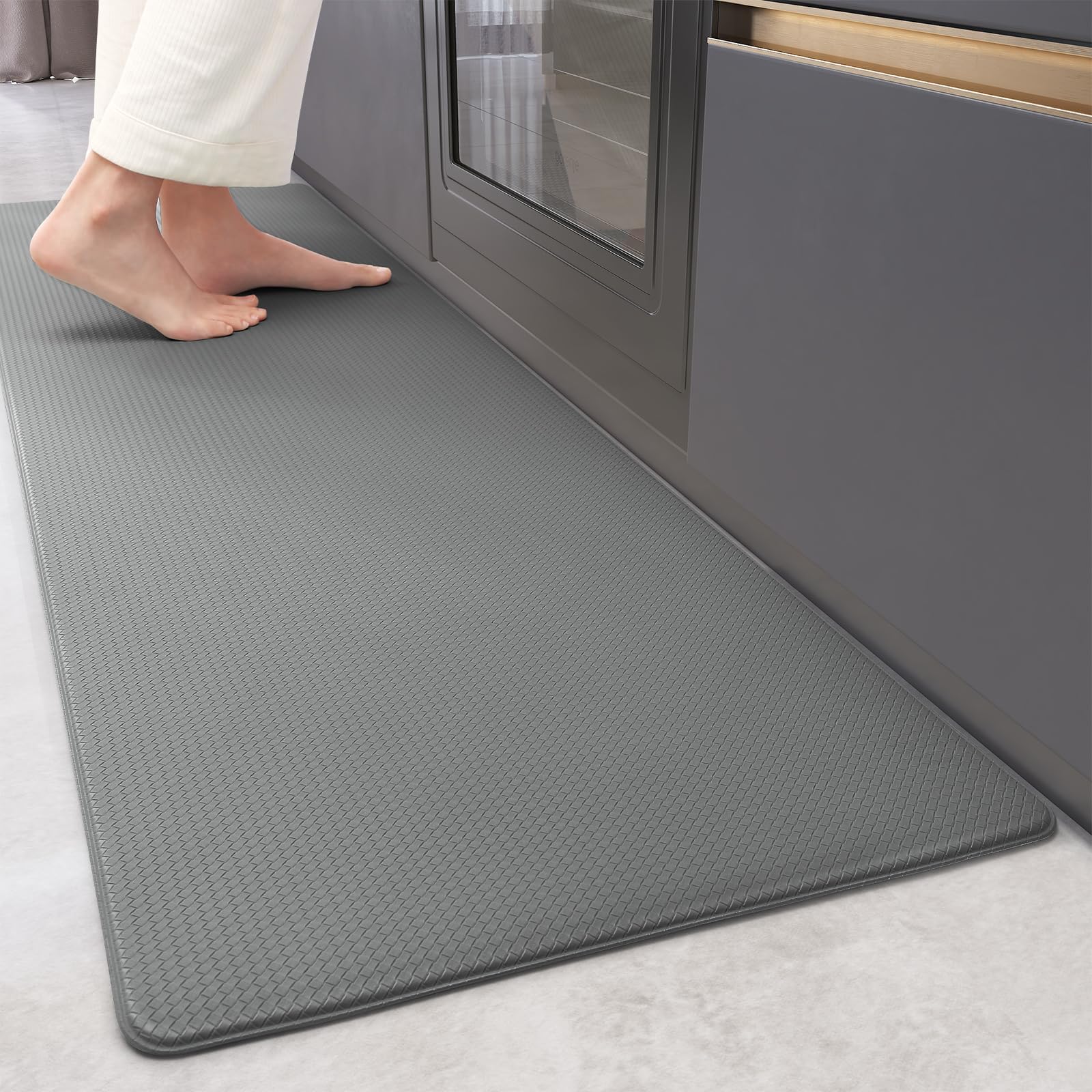 Color G Alfombra Cocina 44 x 240 cm, Reboteable Cuero Alfombra Cocina Lavable Antideslizante, Confortable Impermeable Alfombras para Cocina, Salón, Oficina (Gris)