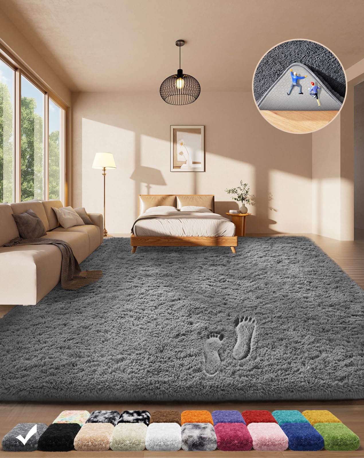 Ophanie Area Rugs for Living Room Bedroom, Upgrade Non-Slip Fluffy Soft Grey Shag Carpet, Indoor Floor Gray 4x6 Fuzzy Shaggy Living Room Plush Rug for Kids Home Dorm Decor AestheticOEKO-TEX STANDARD 100