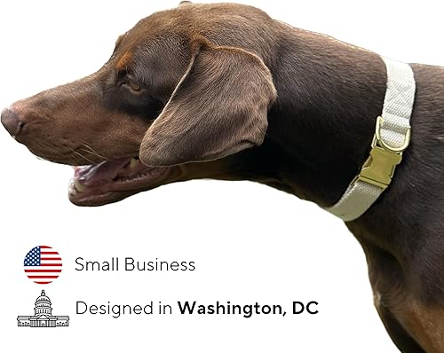 Miniatura 7 de Frezco Collar de perro minimalista ultra duradero, 100% algodón natural y hebilla totalmente metálica, fuerte 300 libras, perfecto para perros
