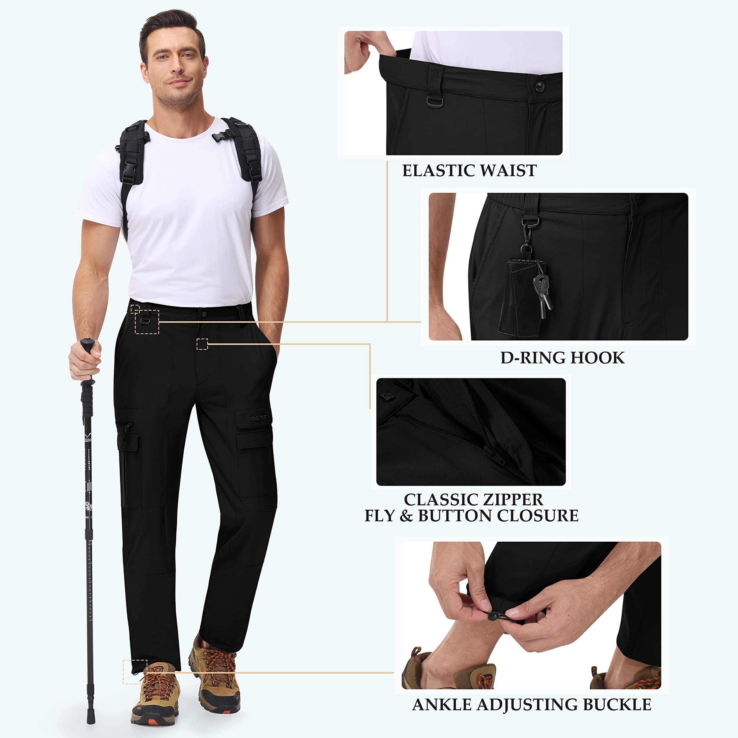 MoFiz Pantalon de Randonnée Homme Léger Pantalon Cargo de Trekking Montagne Travail d'extérieur Séchage Rapide Sport Décontracté Pant avec 7 Poches