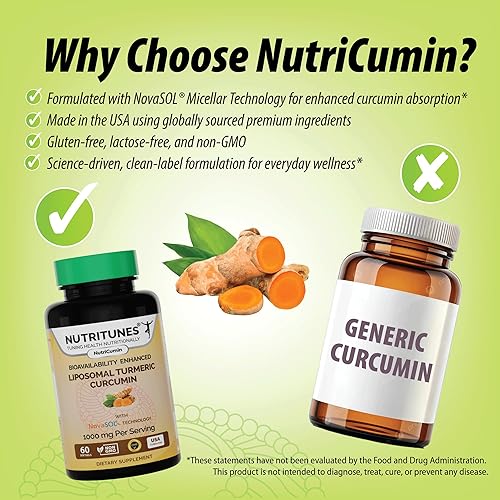 Miniatura 3 de NutriCumin NovaSOL Turmeric Curcumin 1000 mg – 185× Absorption – Supports Joint Comfort & Mobility – Non‑GMO Softgels, 60 Ct.