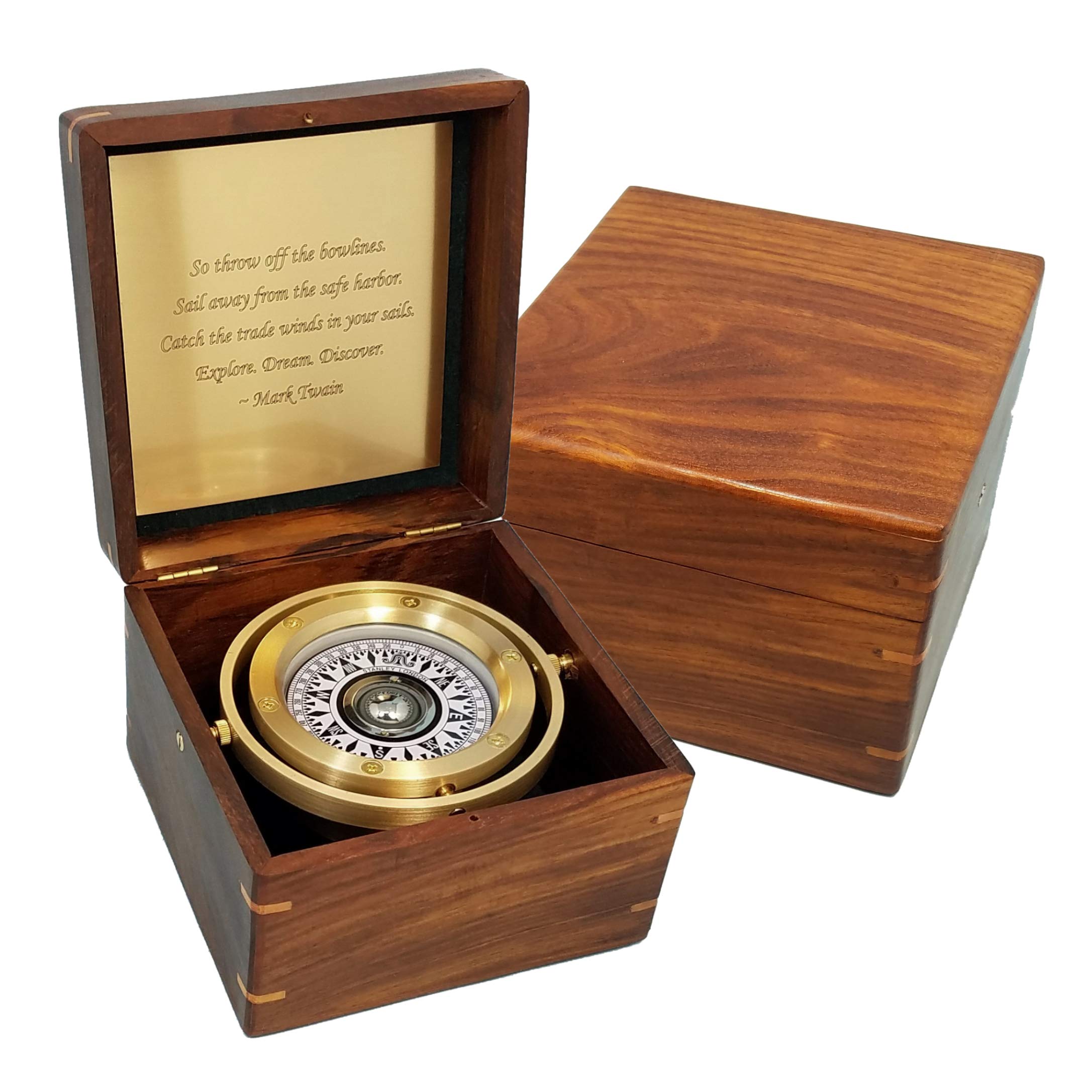 Stanley London Personalized Executive Nautical Brass Desk Compass | Large 6" Box | Gift for Retirements, Promotions, Graduations, Anniversary, Birthdays