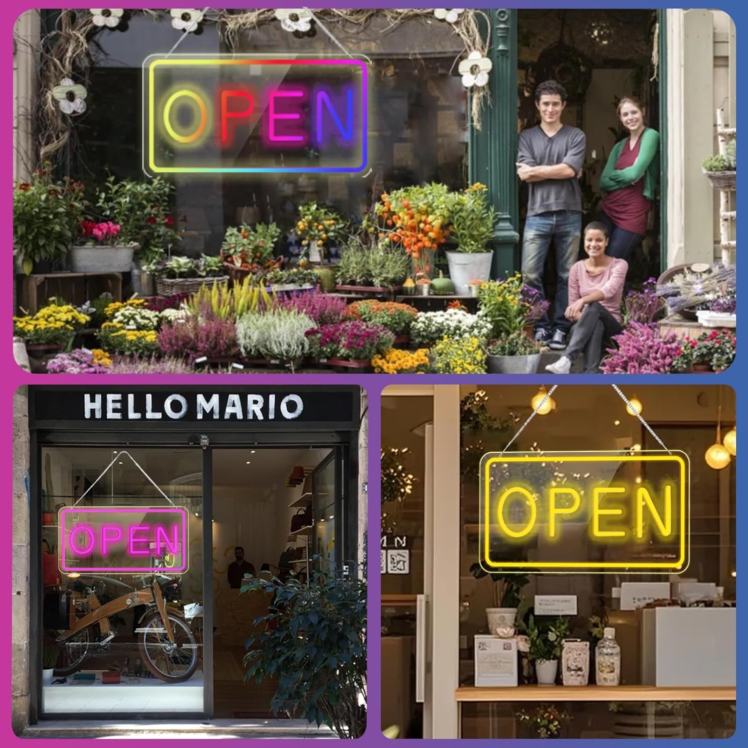 RGBオープンネオンサイン、41.9x22.9 cm USB電源LEDビジネスサイン 3M電源コード付き、スマートアプリコントロール