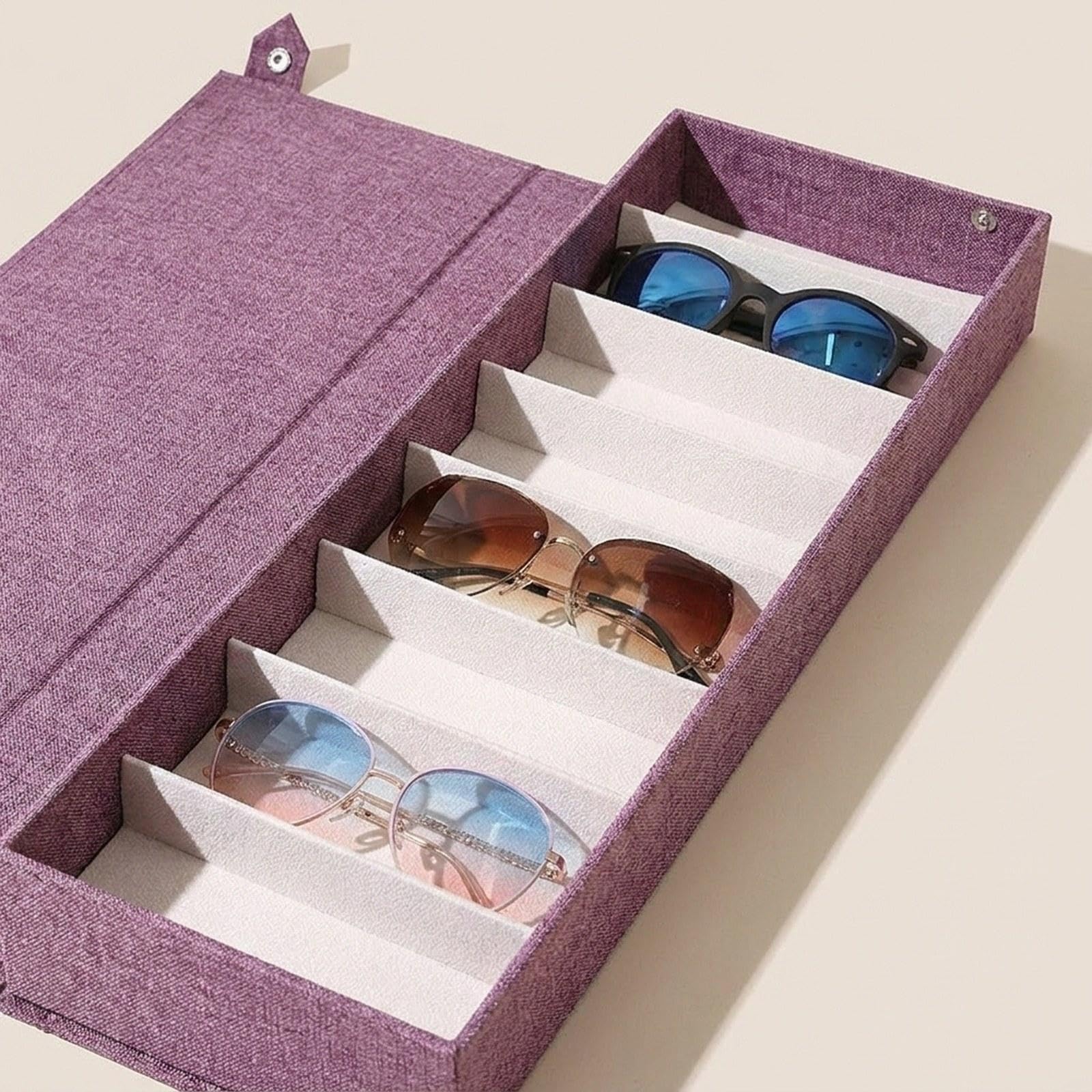 Estuche para Guardar Gafas de Sol, Bandeja Expositora para Gafas, Organizador de Gafas, Soporte de Tela, Material MDF, Ranuras Multiusos, Adecuado Par