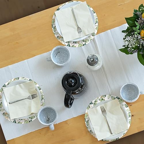 Miniatura 6 de Paquete de 100 manteles individuales redondos de papel de hojas de eucalipto de 12 pulgadas, color verde salvia, manteles desechables para mesa de