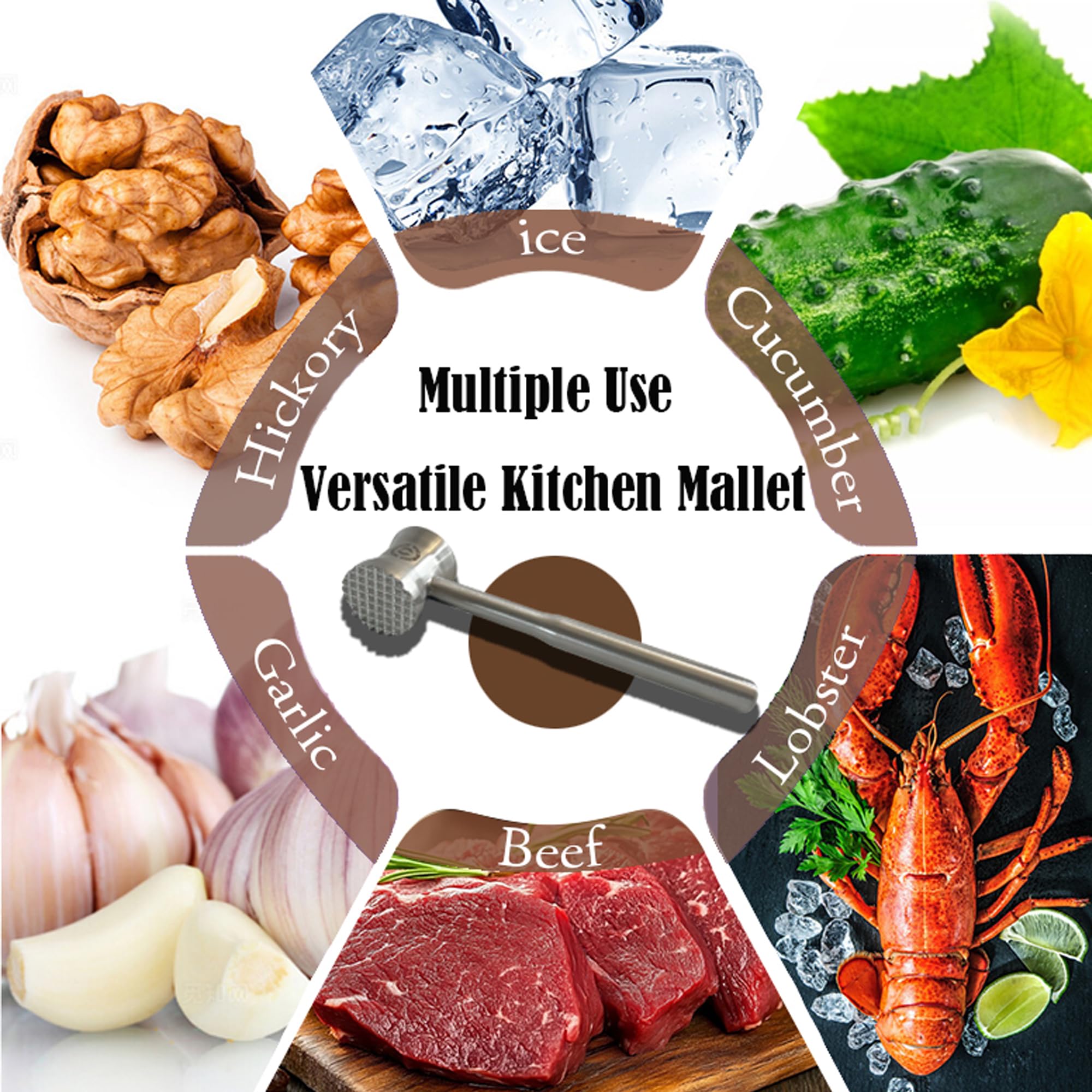 Martillo ablandador de carne de acero inoxidable resistente con mango antideslizante, herramienta de cocina de doble cara para filetes, pollo, carne de res, apto para lavavajillas y diseño