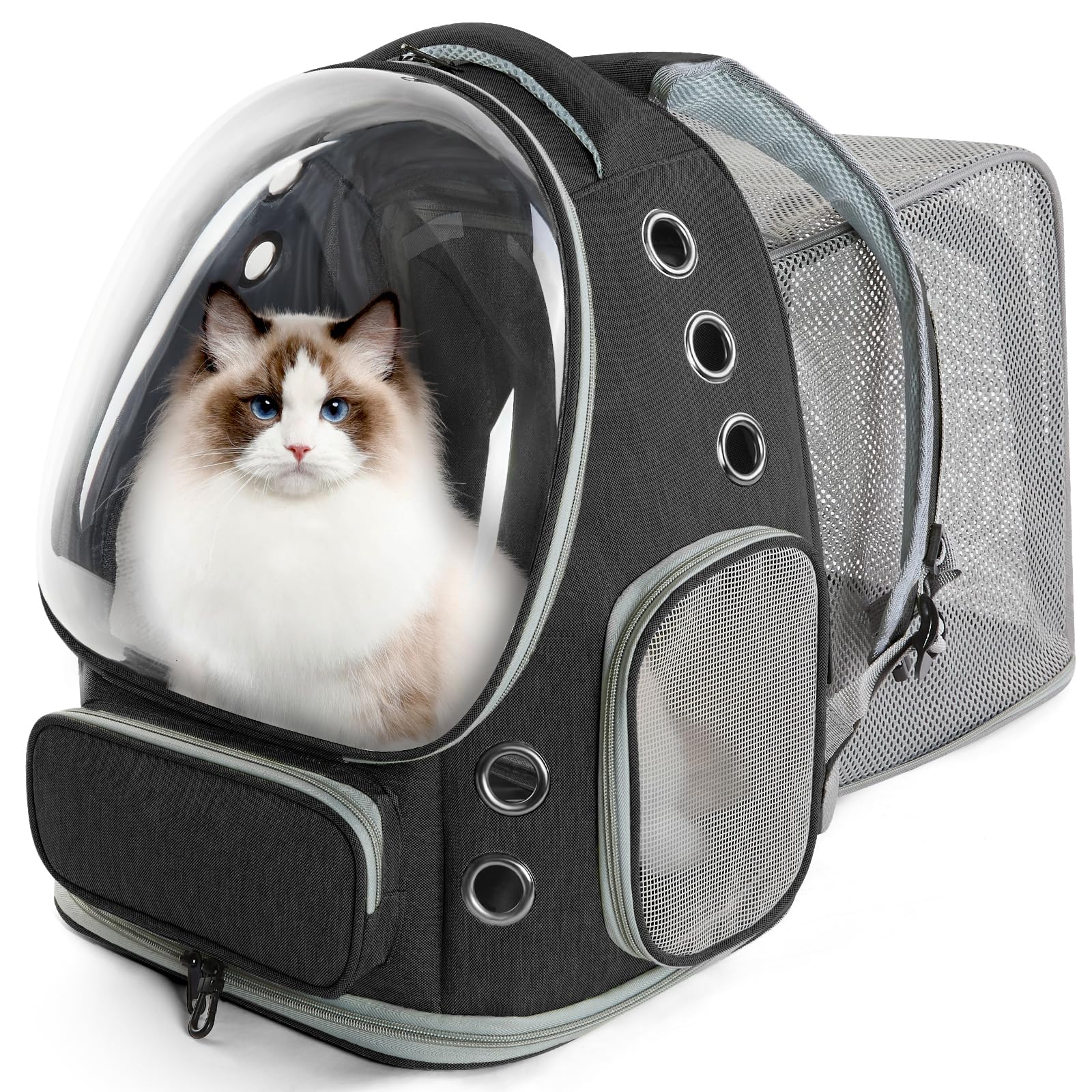 EVERMOW Cat Backpack Carrier, Bubble Expandable Cat Carrier for Cats or Small Dogs up to 15lbs, Airline-Approved, Large Space & Breathable Pet Backpack for Traveling, Hiking(Square Expandable, Black)
