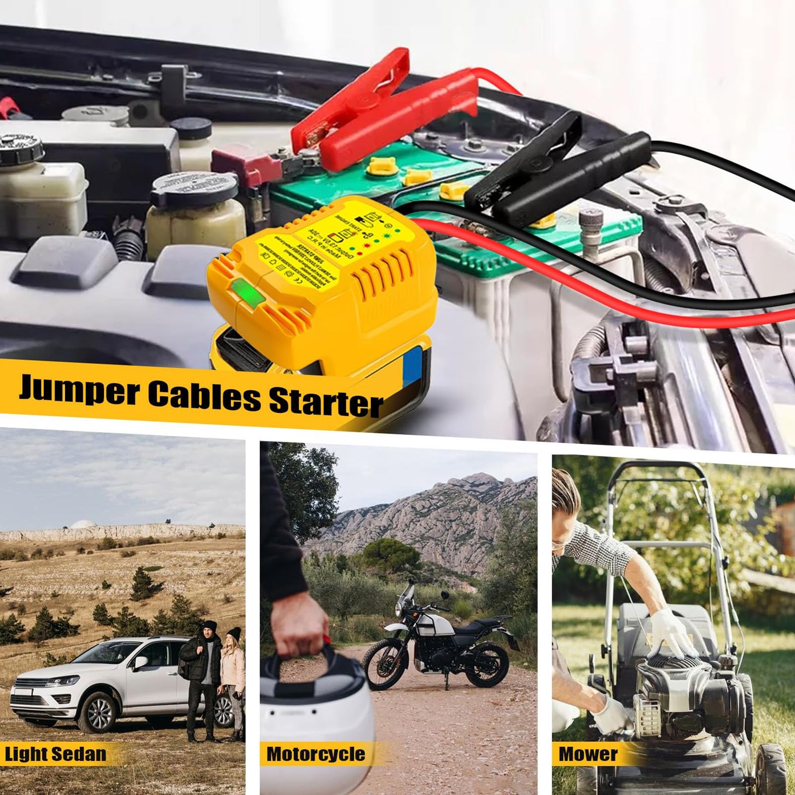 Chargeur de Remplacement de Batterie 20 V, Adaptateur de Démarreur de Voiture 12 V avec Câbles de Démarrage de Batterie, Mini Chargeur Rapide Portable pour Batterie 20 V/60V