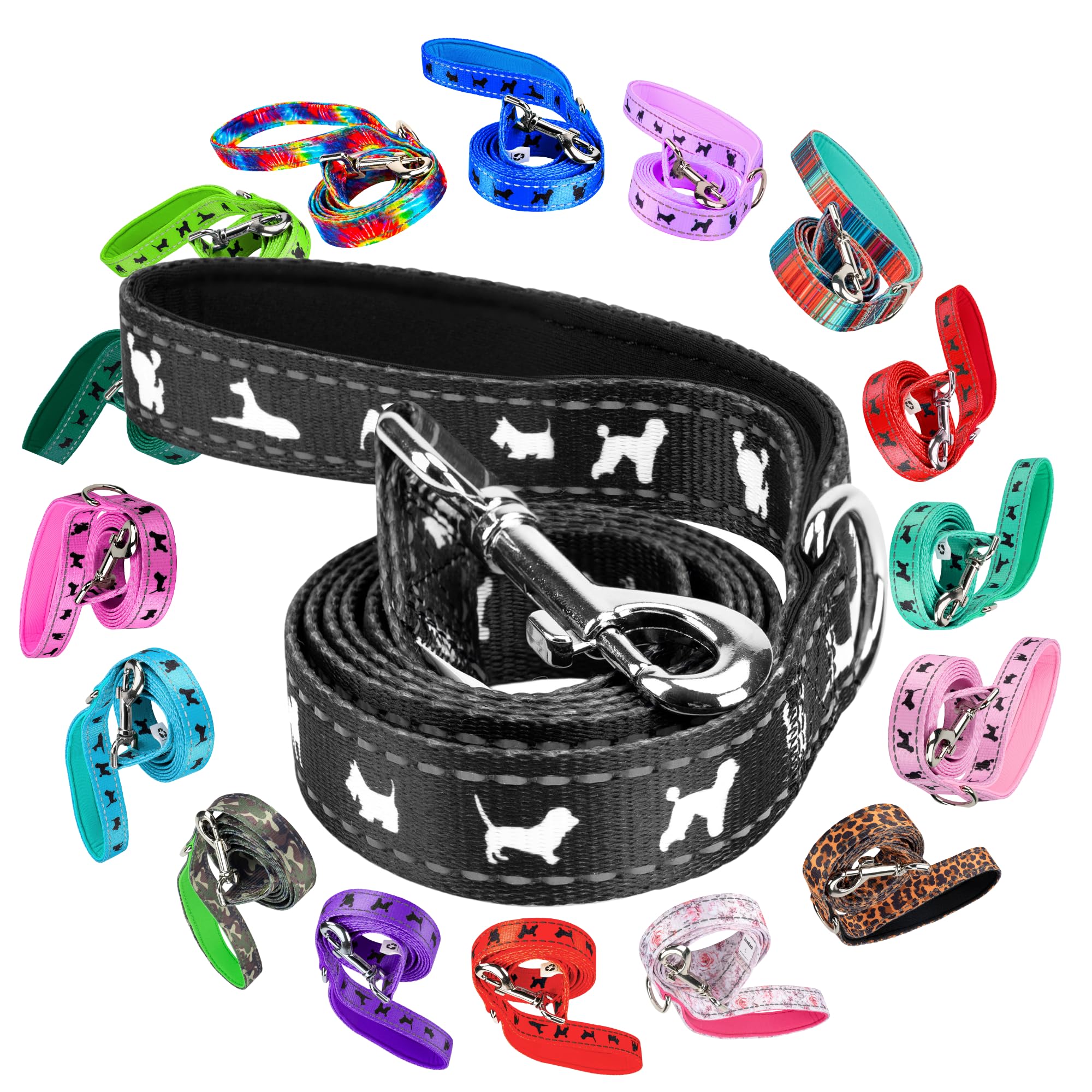 EcoBark Dog Leash - Soft & Reflective Comfort Leashes with Padded Handle - Safe, Strong, & Durable for Small, Medium or Large Dogs (Black)