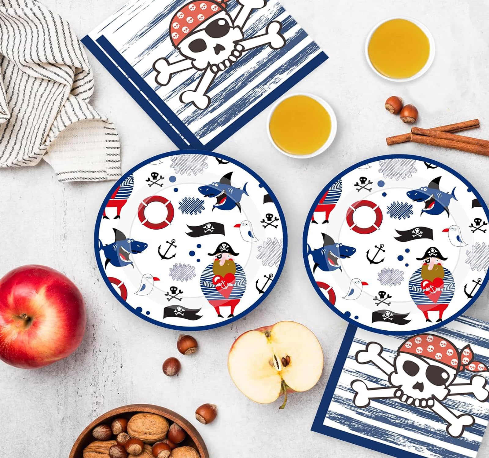 Set Stoviglie Pirata Per 16 Ospiti - Piatti, Bicchieri, Tovaglioli E Tovaglia | Per Feste Bambini - Foto 4