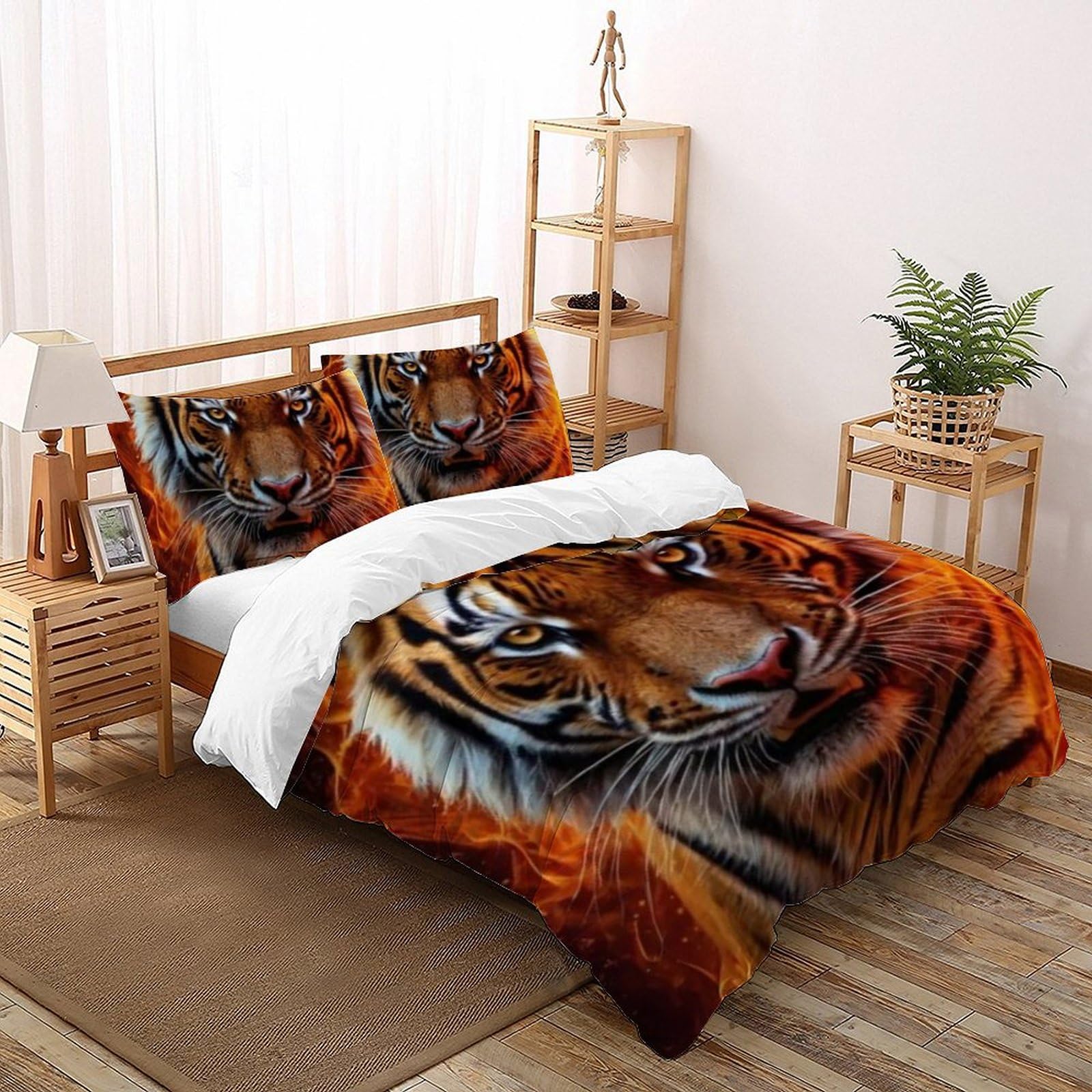 Housse de couette tigre de feu 200x200 microfibre imprimé 3D avec taies