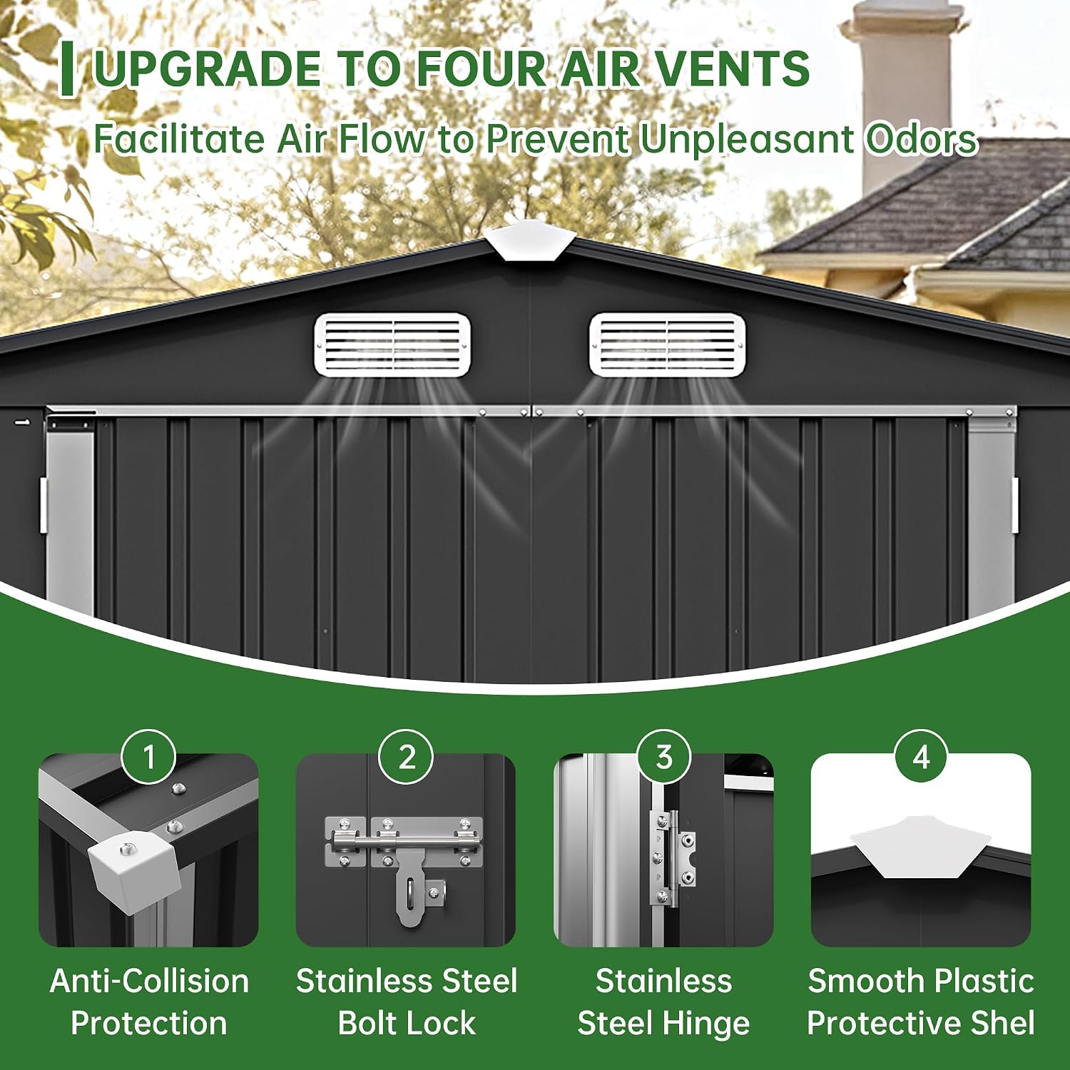 5.6 x 3.2 FT Outdoor Metal Storage Shed, Lockable Steel Garden Tool Shed with Sloped Roof for Backyard Patio Lawn, Black