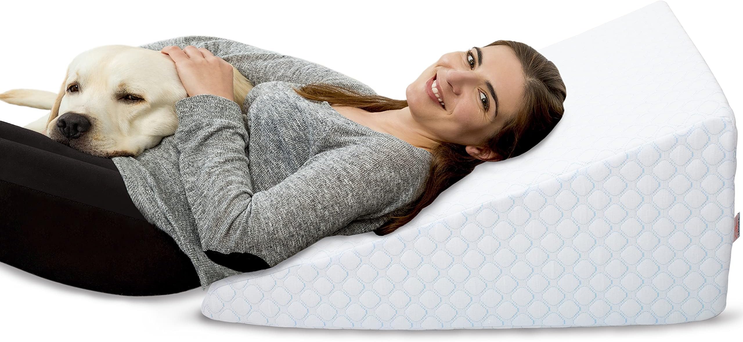 Lenora Bed Wedge Pillow with 1.5 Inch Memory Foam Top, (24 x 28 x 12 Inches), Removable and Washable Cover, Perfect for Sleeping or Reading, Leg Elevation, Back Support, 12 Inch Wedge