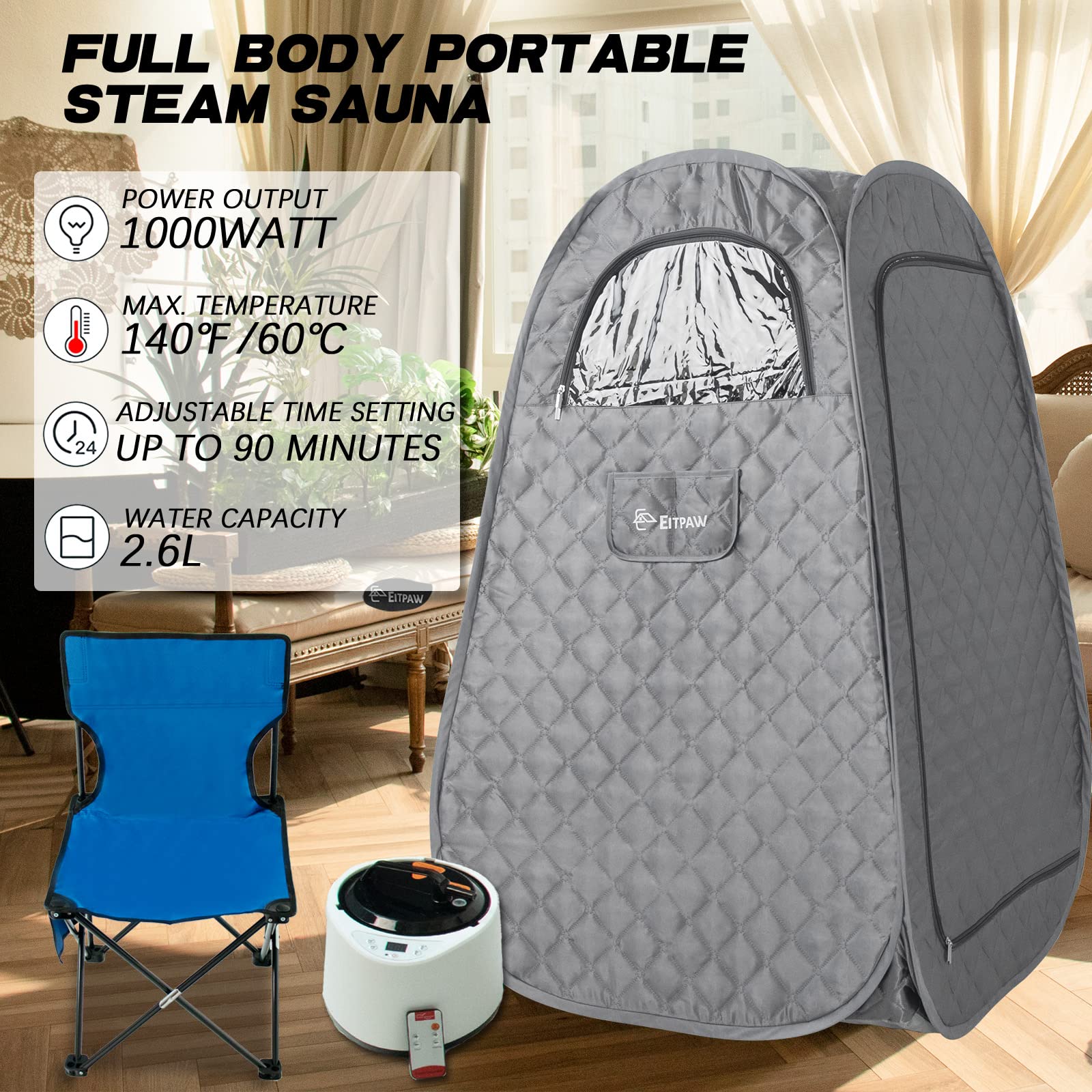 Eitpaw Portable Sauna for Home, Personal Steam Sauna for Home Spa, Full