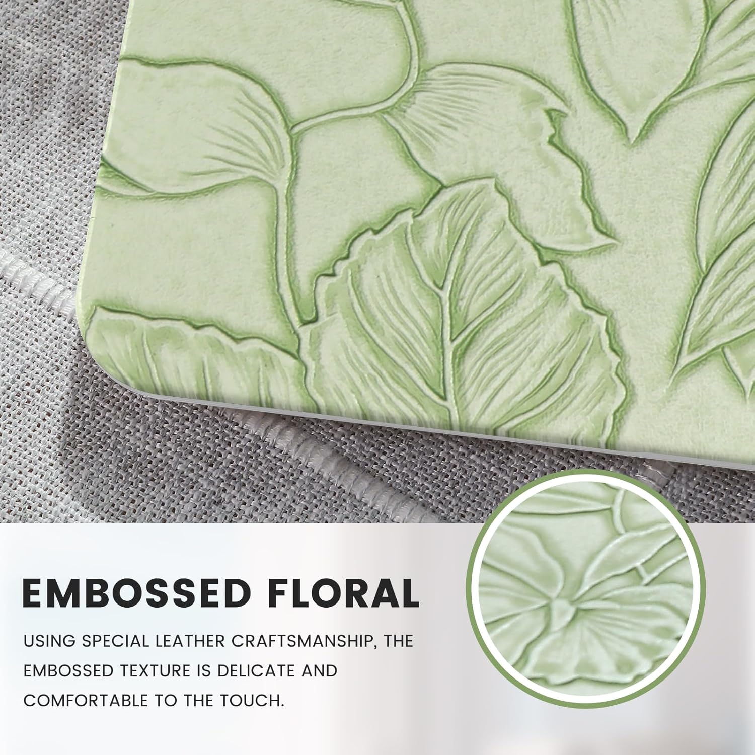 iCasso Compatible with MacBook Air 13 inch Case 2020-2018 Release A2337 M1 A2179 A1932, Texture Leather Plastic Hard Shell Case + Keyboard Cover + Screen Protector, Green Embossed Floral - Image 3