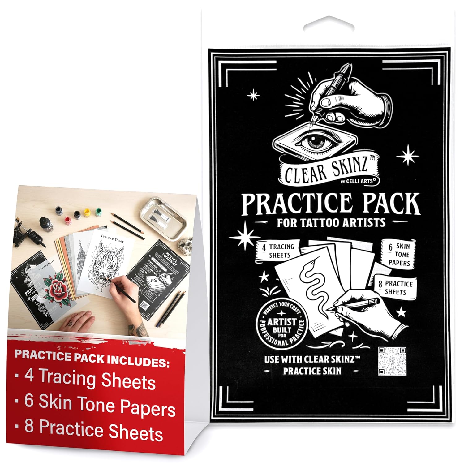 Gelli Arts 5 x 7 in Tattoo Skin – Set of 2 Tattoo Kit – Lifelike Clear Skin For Practicing Tattooing & Microblading – Compatible with Ink, Machines, & Acrylic Paints – CLEAR SKINZ Collection