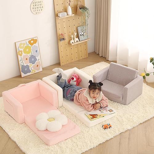 Miniatura 2 de Welnow Sofá 2 en 1 para niños, silla convertible para niños pequeños, sofá plegable Chirldren sofá plegable para niños con bolsillos laterales y