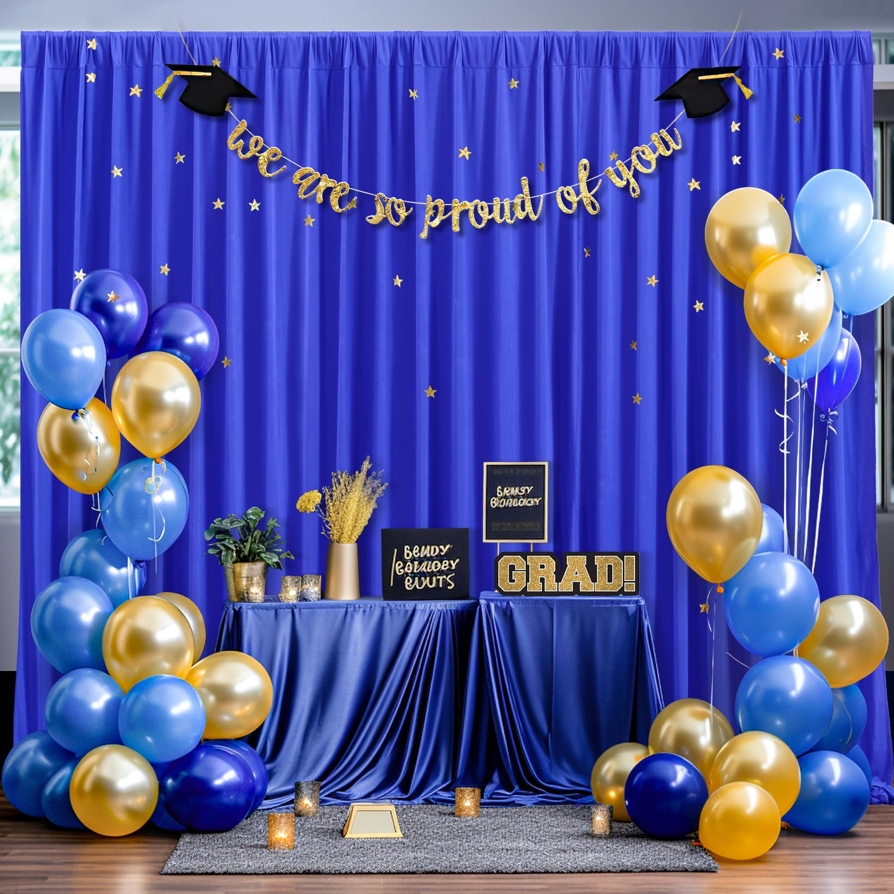 8 x 10ft Royal Blue Backdrop Curtains for Graduation Photo Backdrop Drapes Wrinkle Free Polyester Curtain Panels Soft Fabric Back Drop for Wedding