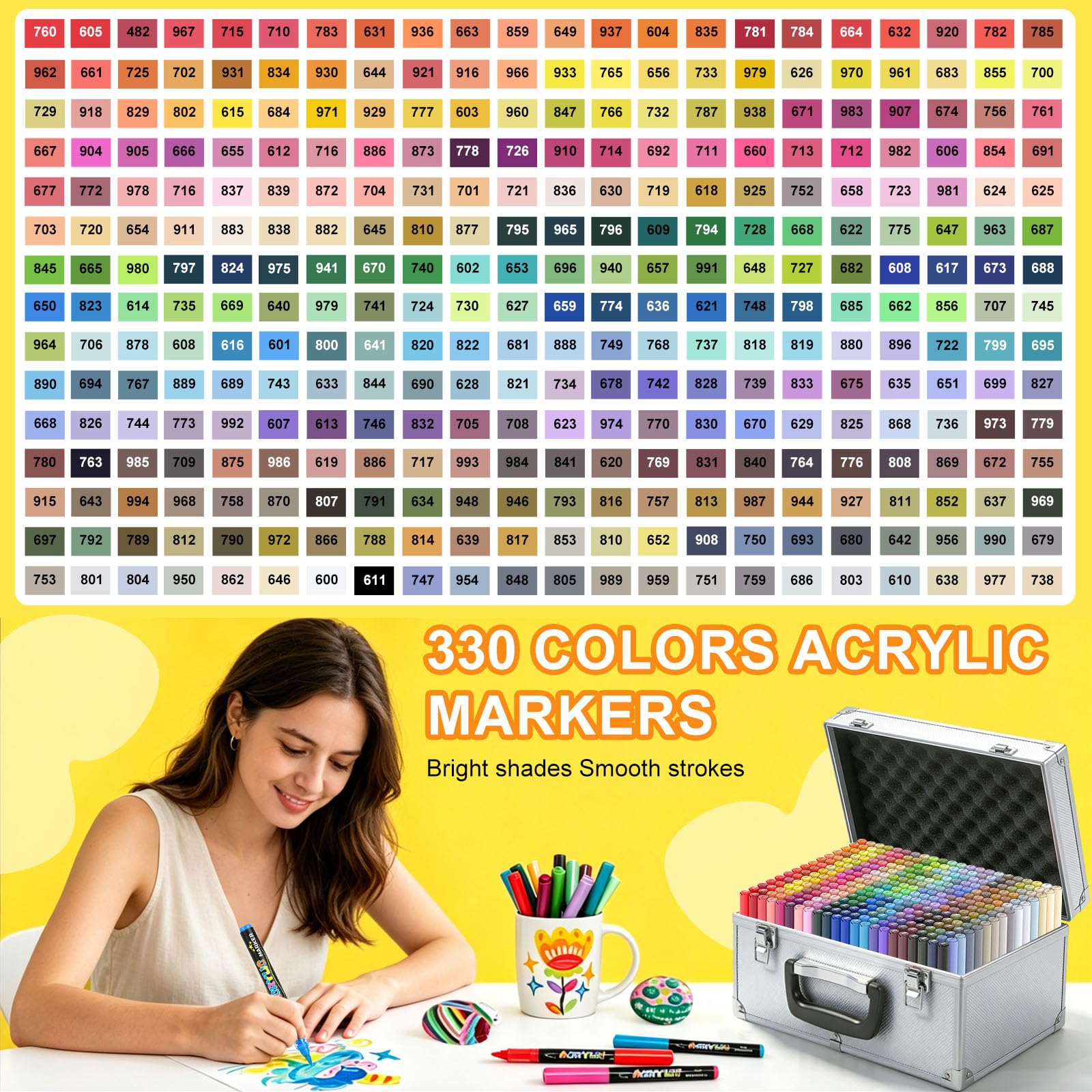 Lyuvie 330 Farben Acrylstifte für Steine WasserfestSet, Permanente Acrylic Paint Brush Marker Acrylstifte für Holz, Stein, Papier,Glas,Stoff, Kieselsteine, Kunststoff, Bastelbedarf
