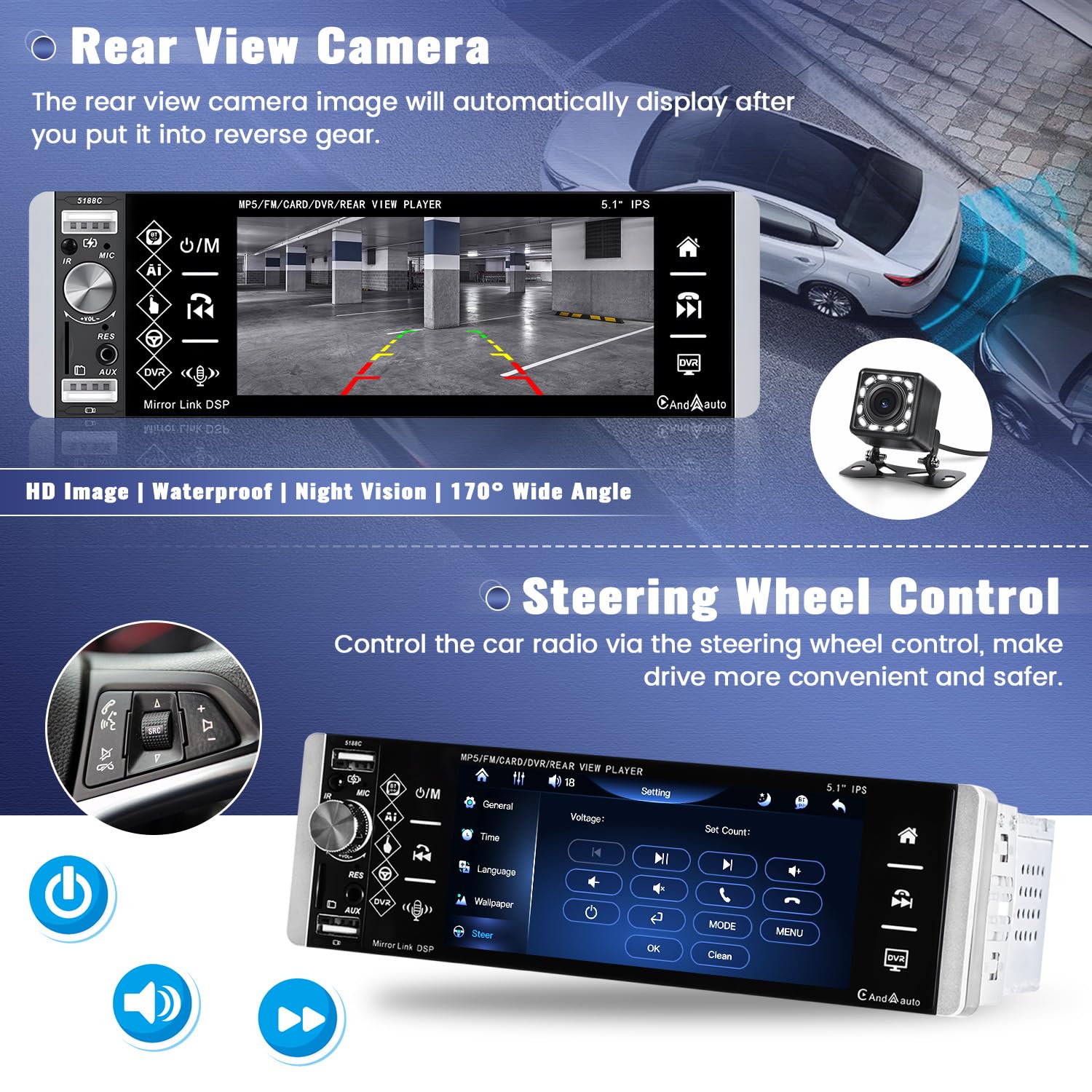 CAMECHO 2 Din CarPlay Autoradio avec Apple CarPlay Android Auto, 7 Pouces écran Tactile Radio de