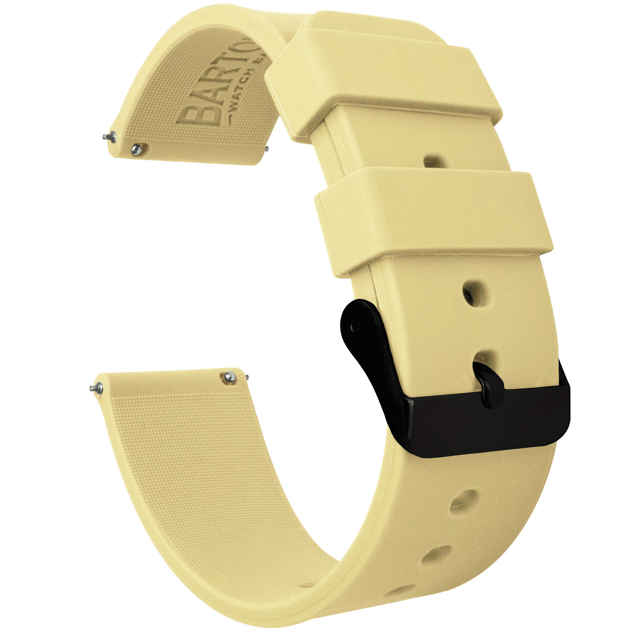 BARTON WATCH BANDS 22mm Happy Yellow Soft Silicone Quick Release - Black Buckle