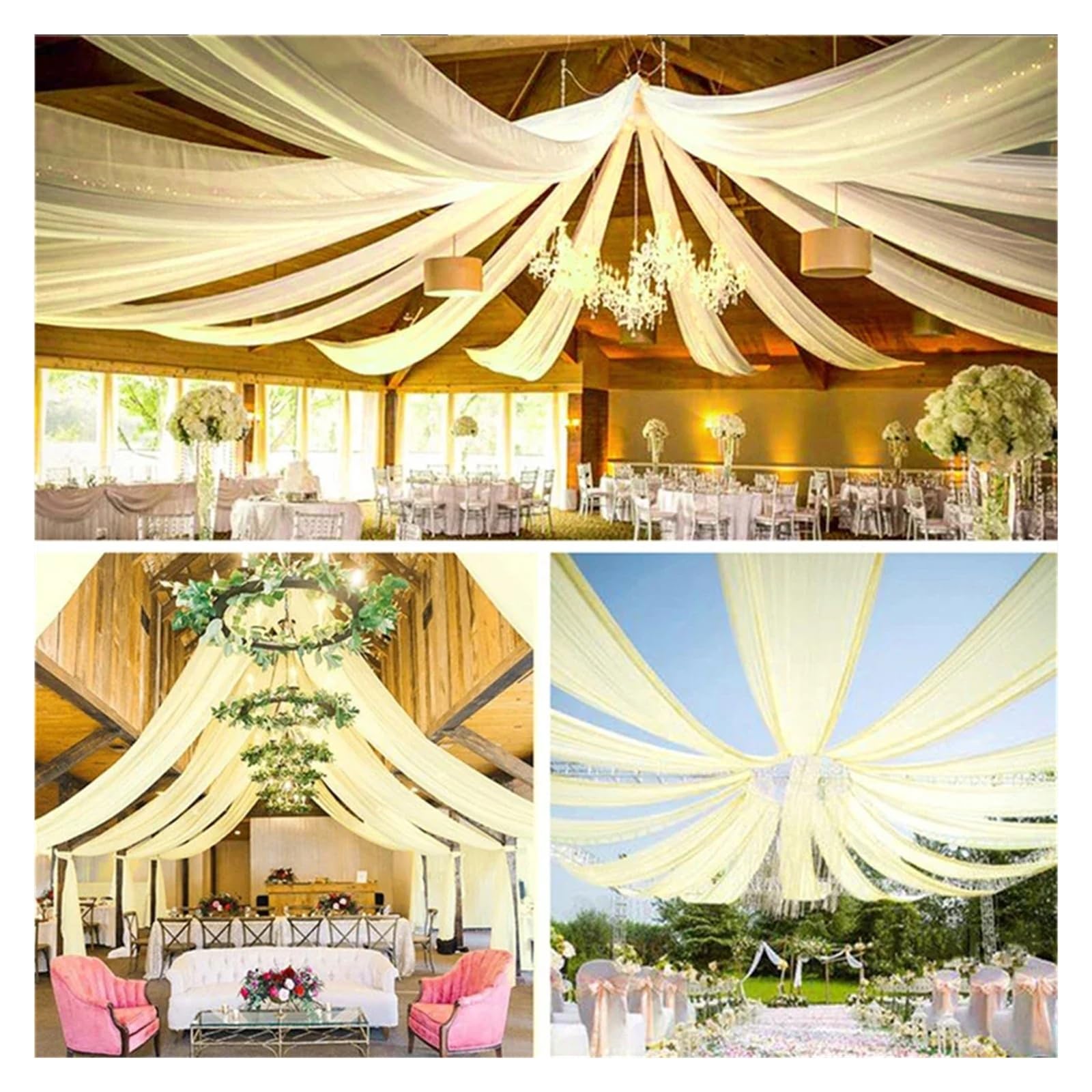 MDSIOKHJ Ceiling Drapes White Ceiling Drapes Wedding Arch Draping Fabric Decoration Sheer Tulle Curtain For Weddings Ceremony Birthday Party(Light yellow,150x300CM)