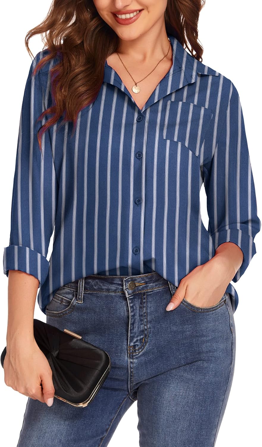 Hotouch Women Button Down Shirts with Pockets Long Sleeve Office Blouses Casual Business Tops Slim Fit Chiffon Shirts S-XXL at  Women’s Clothing store