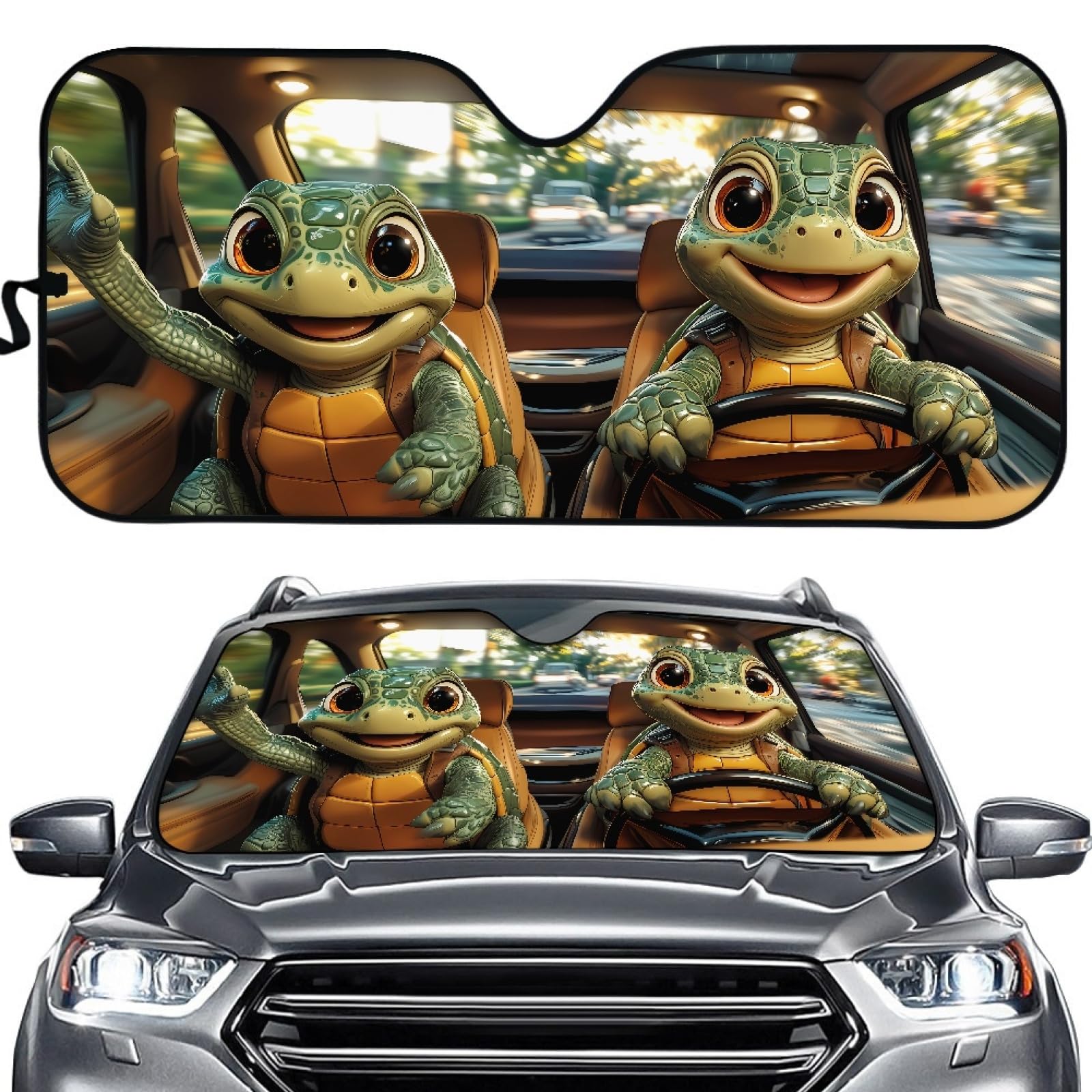 Tomeusey Funny Turtles Car Windshield Sun Shade, Universal Fit Most Cars, SUVs, Car Visor to Keep Your Vehicle Cool