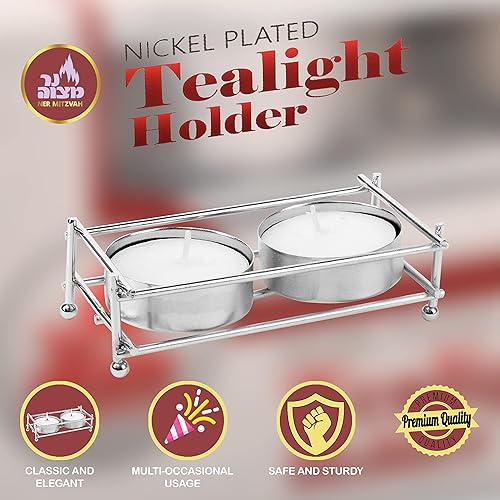 Miniatura 2 de Ner Mitzvah Portavelas de té con velas de té - Portavelas niquelado - Se adapta a todas las velas de té de tamaño estándar