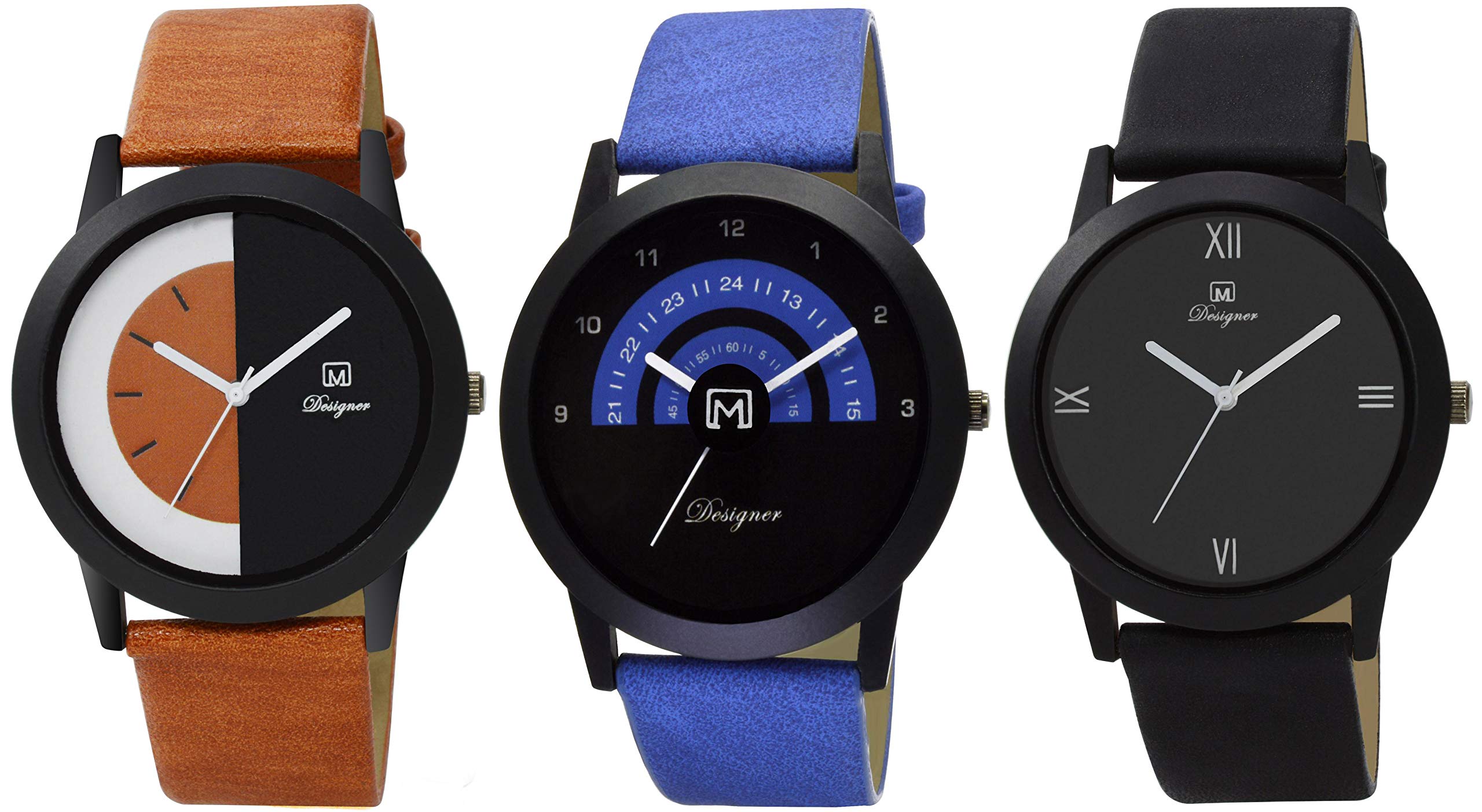 OM DESIGNER Analogue Black Dial Mens & Boys Watch Leather Strap Combo Pack of 3 OM-3356 (B07NDYF1GH) Amazon Price History, Amazon Price Tracker