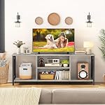 FIONESO TV Se tenir debout pour 55 1 cm TV, Industrielle TV Table Console avec 2 Ouvrir les étagères de stockage, 3-Tier Centre de divertissement pour salon, Chambre, Gris