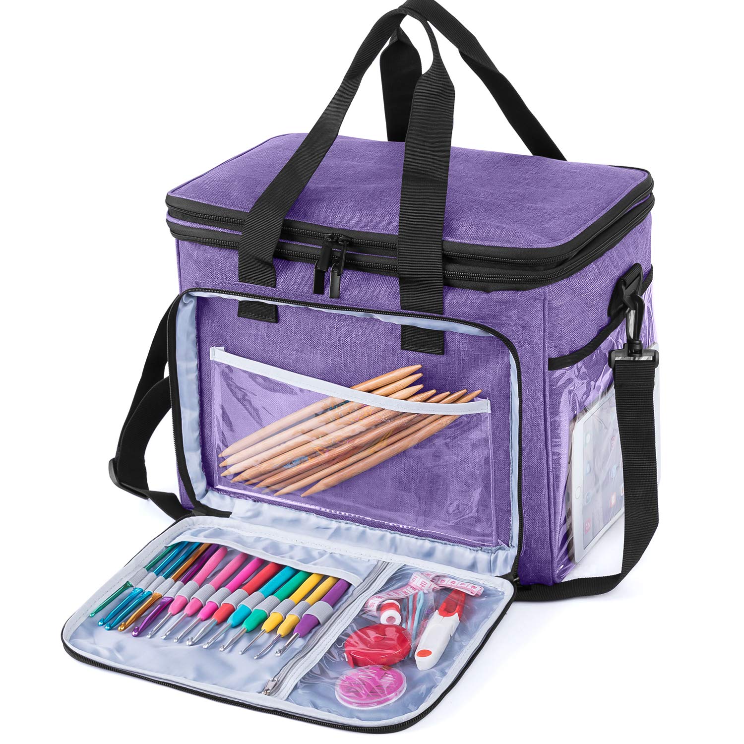 Teamoy Bolsa de Almacenamiento para Lana Adecuada para Transportar Lana de Tejer, Ganchillo y Bolsillos para Accesorios (no Incluye Accesorios), Lilane, Groß mit Nylon-Oberteil