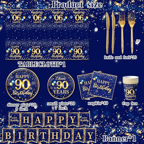 Miniatura 36 de Decoración de cumpleaños número 50 para hombre, juego de vajilla de cumpleaños azul marino y dorado (reserva para 20), incluye platos de feliz