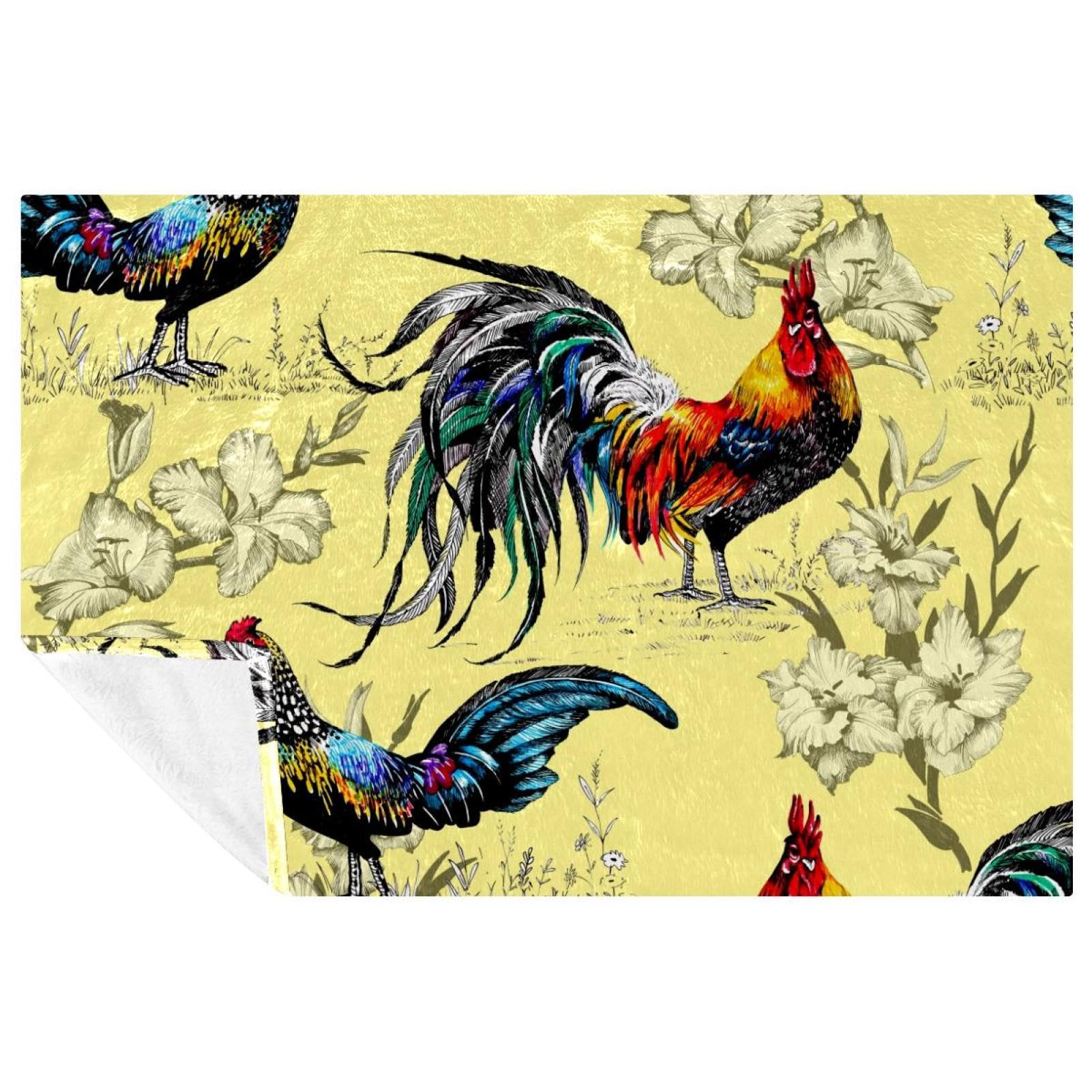 Plaid coqs et fleurs pour pique-nique et camping couverture outdoor legere 150x100cm