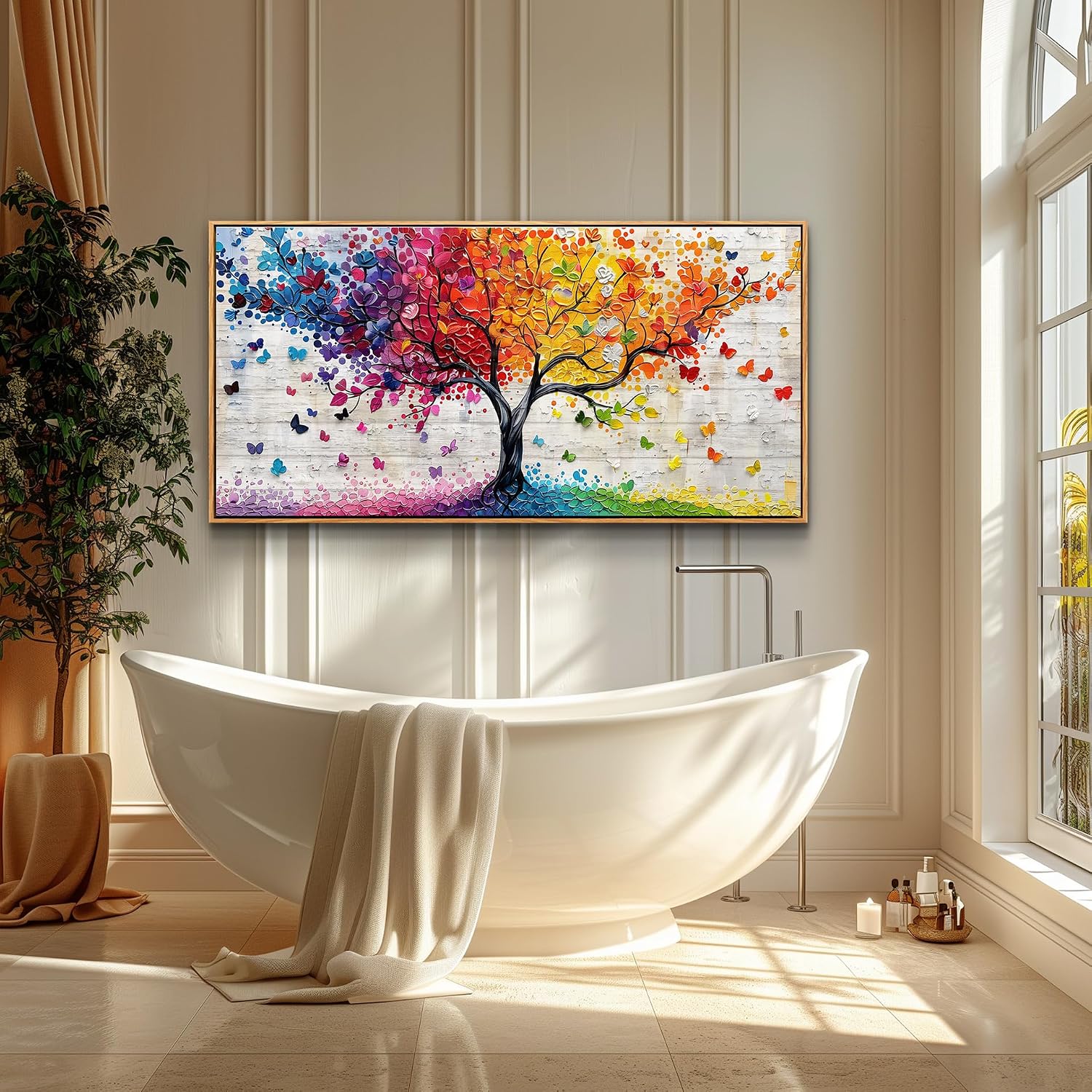 JUDASJART Large Canvas Wall Art For Living Room Wall Decor For Bedroom Abstract Paintings Colorful Tree Wall Pictures Artwork Office Decoration Dormitory Ready To Hang Home Decor Wood Framed