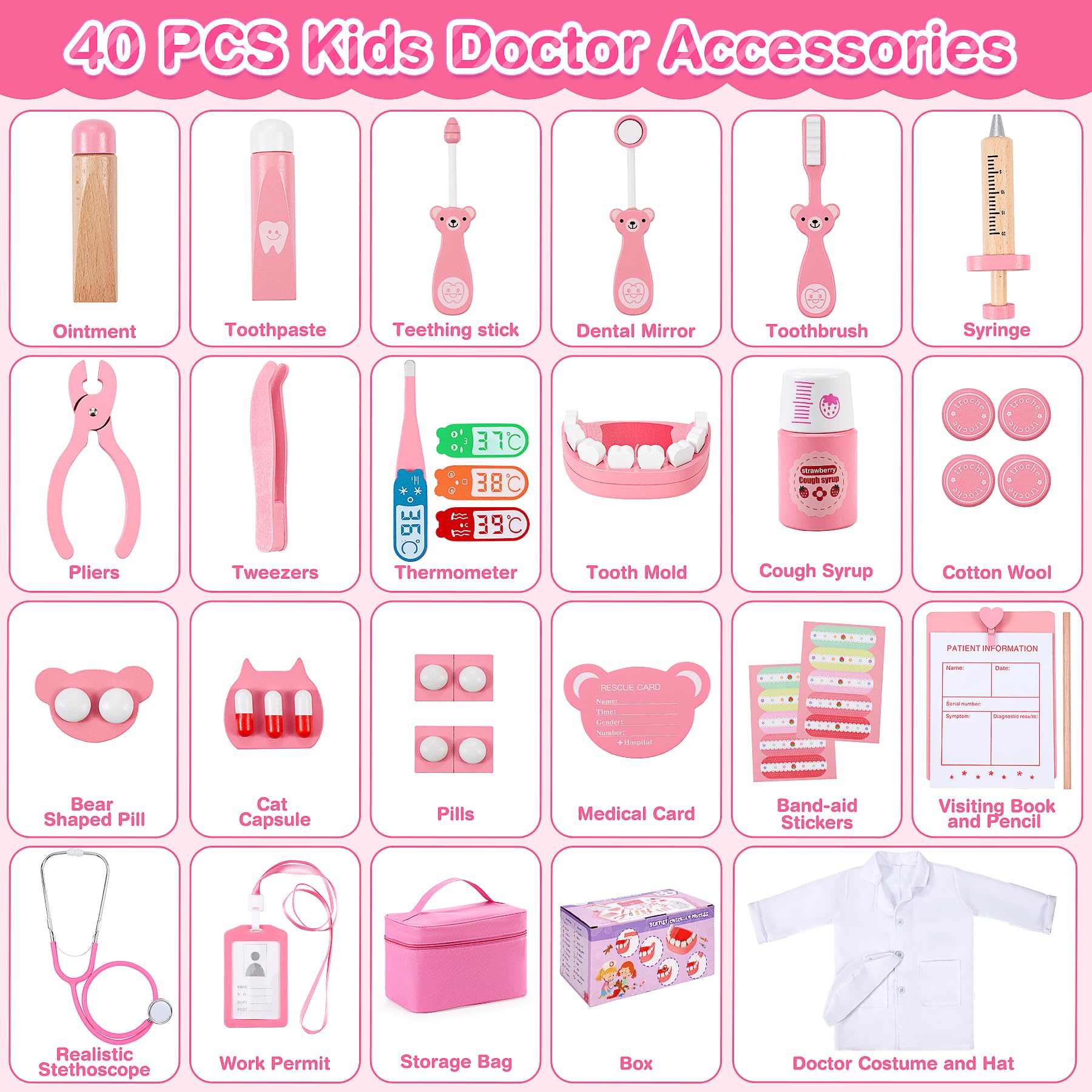 Ophy Valigetta Dottore Bambini, 16 Pezzi kit Dottoressa Bambina Ragazze e Ragazzi 3, 4, 5, Kit Medico Giocattolo con Stetoscopio, Kit Dottore Bambino,Gioco di Ruolo per bambina Performance,Halloween