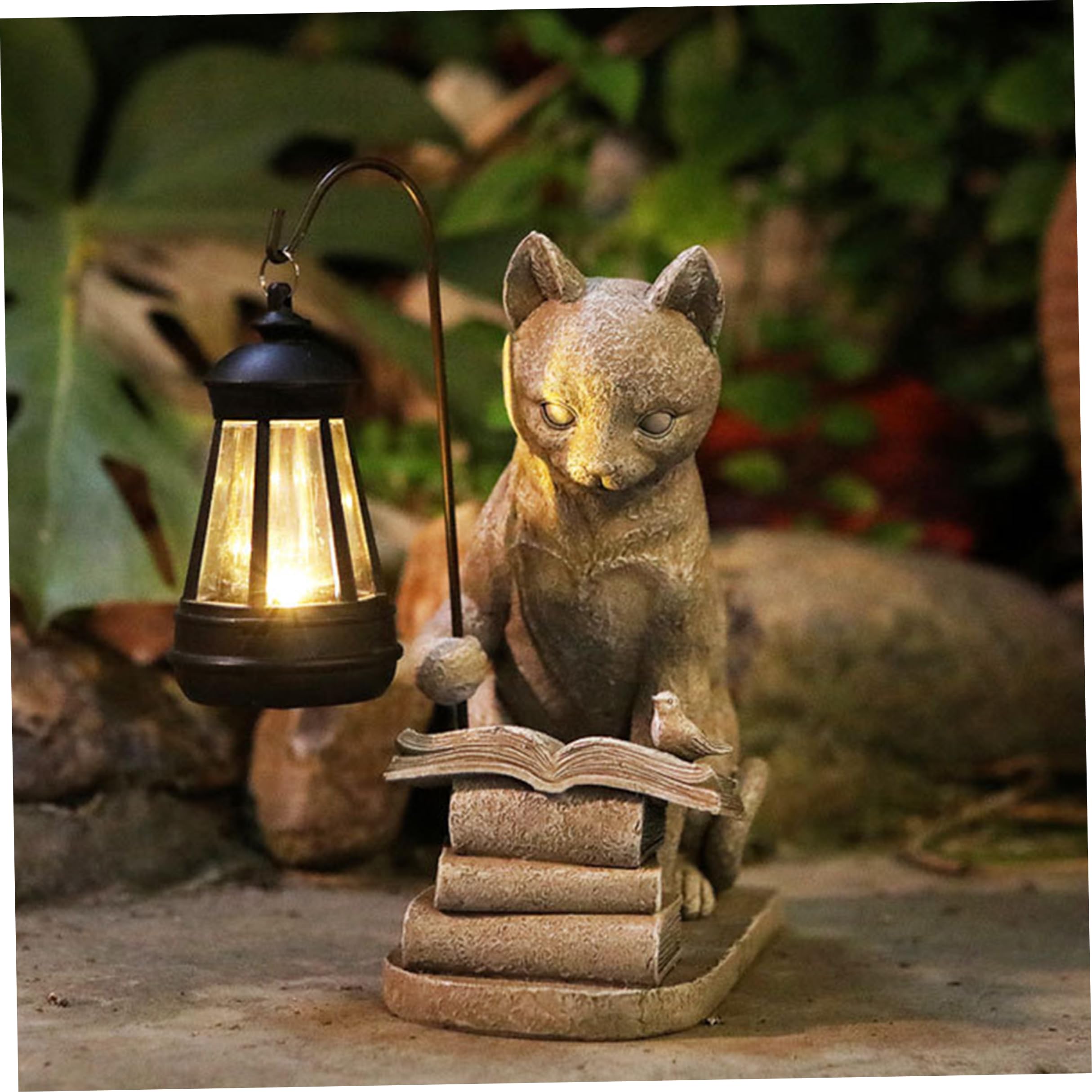 Comebachome Solar Cat Garden Statue, Solar Garden Statues - Resin Cat Figurine With Lantern For Outdoor Patio Lawn Decor, Gray, Utilisation d'été