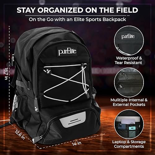 Miniatura 5 de PurElite Mochila de baloncesto extragrande con compartimento para zapatos y soporte para pelotas para niños y niñas, mochila impermeable 3 en 1,