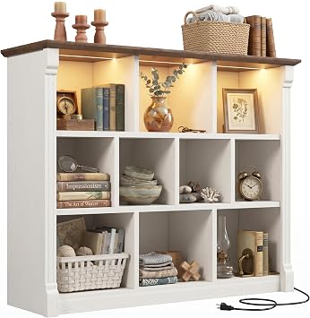 EnHomee 10 Cube Storage Organizer, Cube Shelf with LED Lighting, White