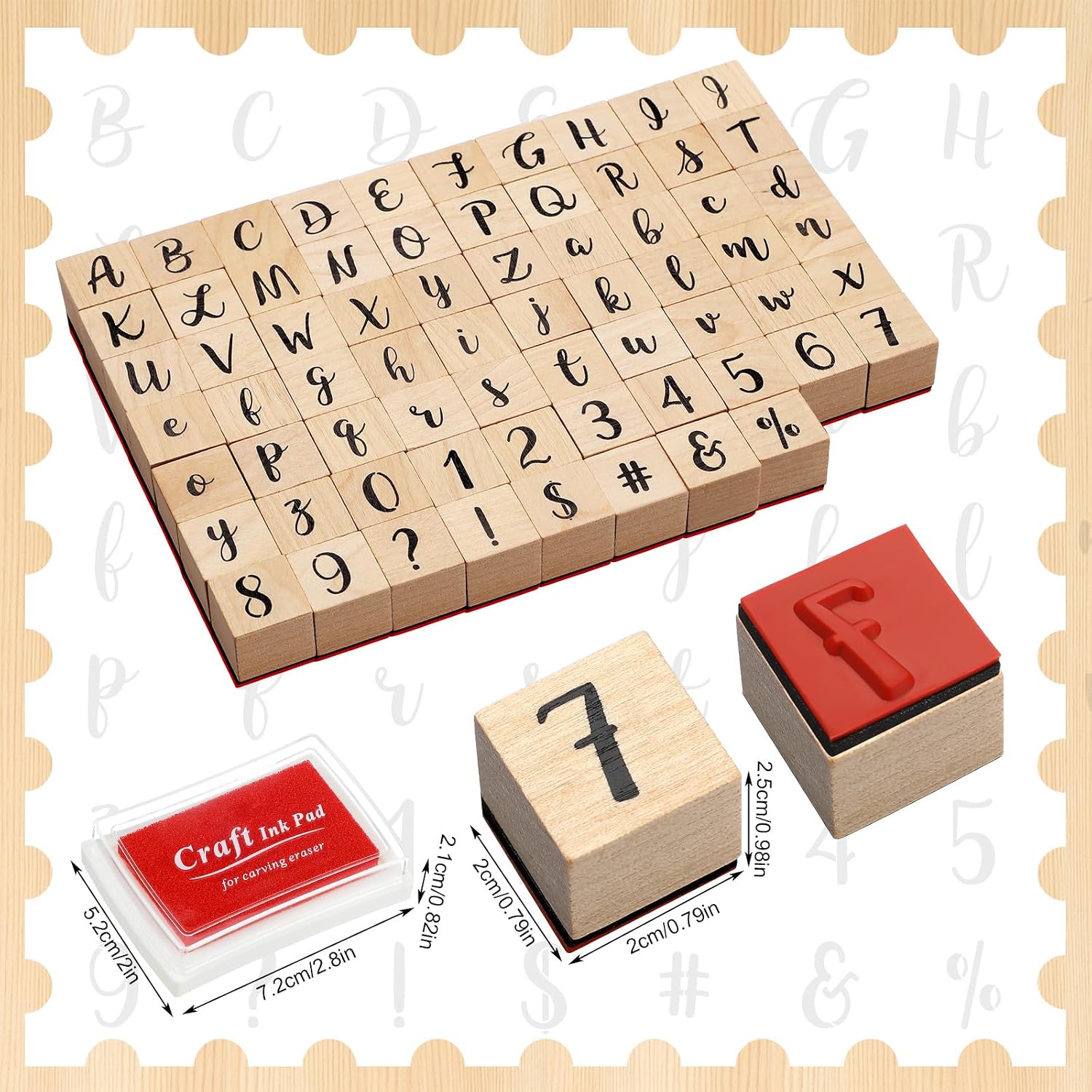 70pcs Alphabet & Numbers Wood Stamp Set Letter Stamps with 2 Ink Pad Wooden Rubber Number Letter with Symbols for Rubber Stamps, DIY Projects, Arts and Crafts, Scrapbooking