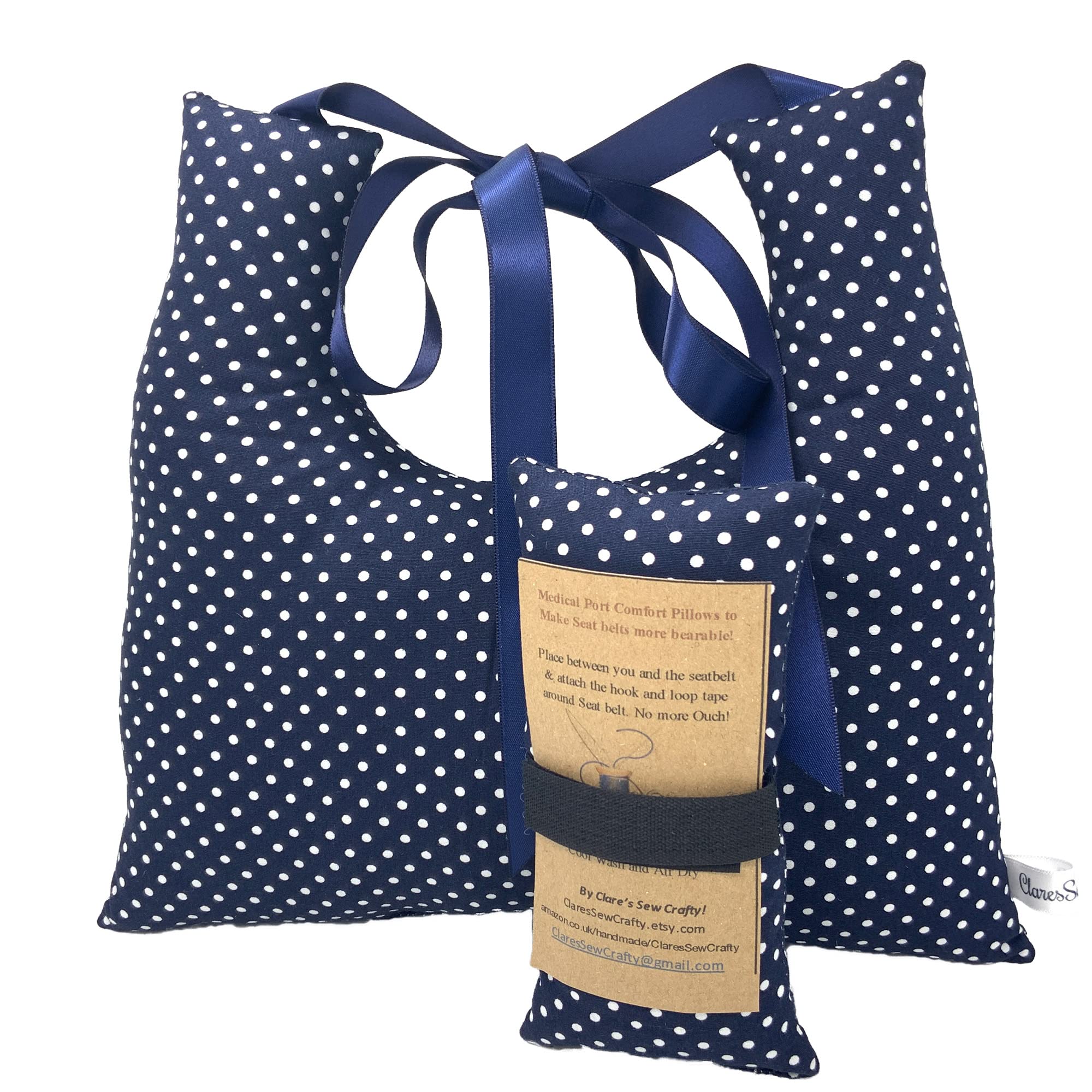 VARIOUS Patterns 10"x9" Underarm Single Mastectomy Lumpectomy Augmentation Gift Set +6" Seatbelt Pad, Breast Cushion Pillow SLNB Top Surgery (NAVY POLKA DOTS 3mm) โ image 1