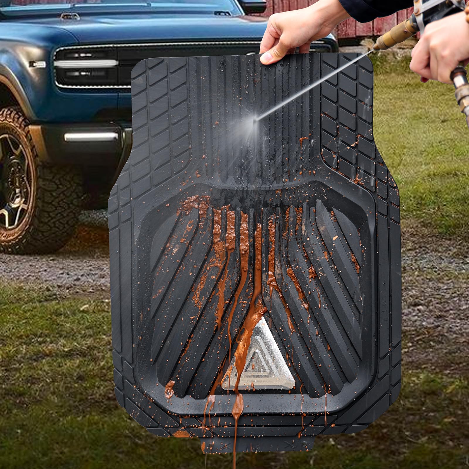 August Auto Heavy Duty Rubber Floor Mats Durable All Weather Black with Silver Aluminum Car Mats with Deep — view 3