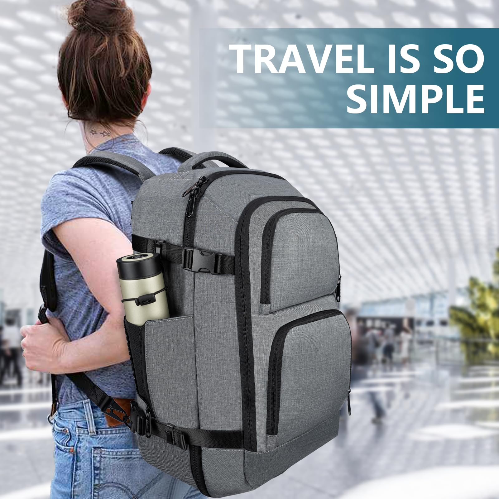 Dinictis 40L Travel Laptop Backpack for 17 Inch Notebook, Carry on Flight Approved Suitcase Backpack, Water Resistant Weekender Business Large Daypack for Men and Women-Dark Grey